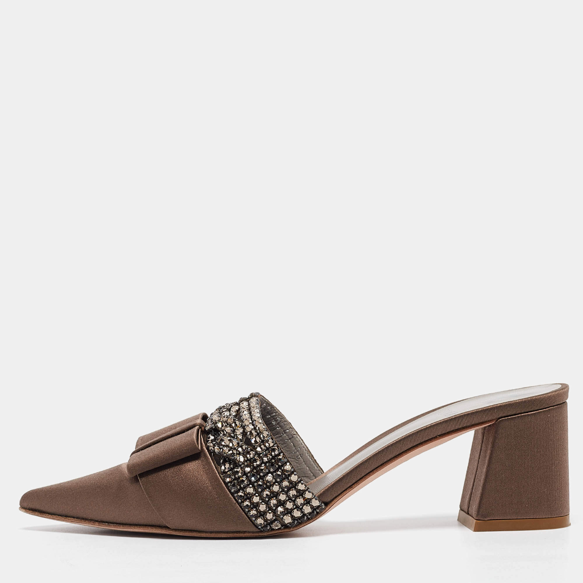 Pre Owned Gina Brown Satin Crystal Embellished Slide Sandals Size 38