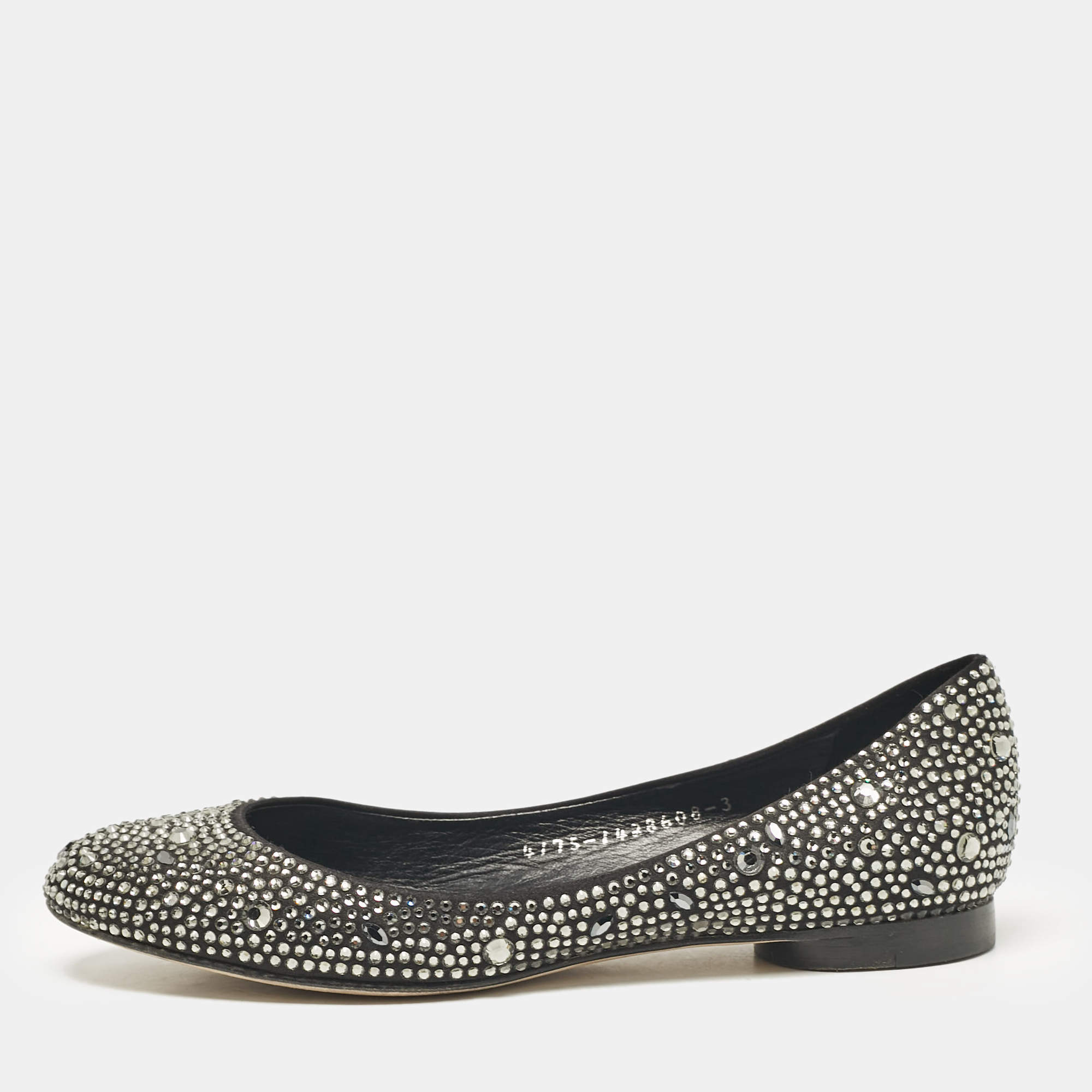 مملوكة مسبقًا Gina Black Crystal Embellished Satin Ballet Flats Size 36
