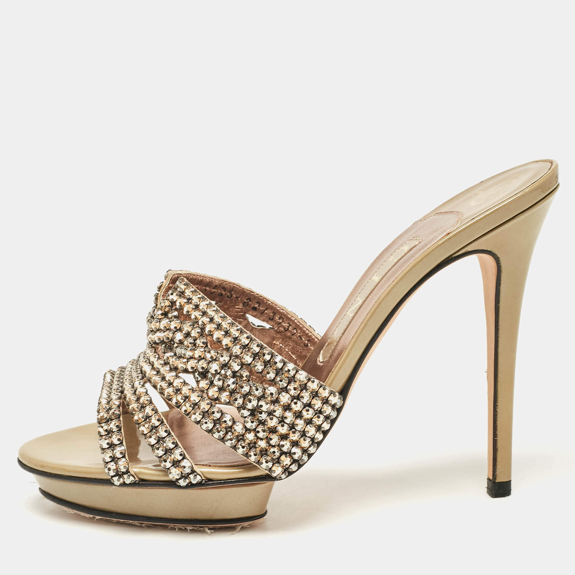  Gina Rose Gold Leather Crystal Embellished Slide Sandals Size 38
