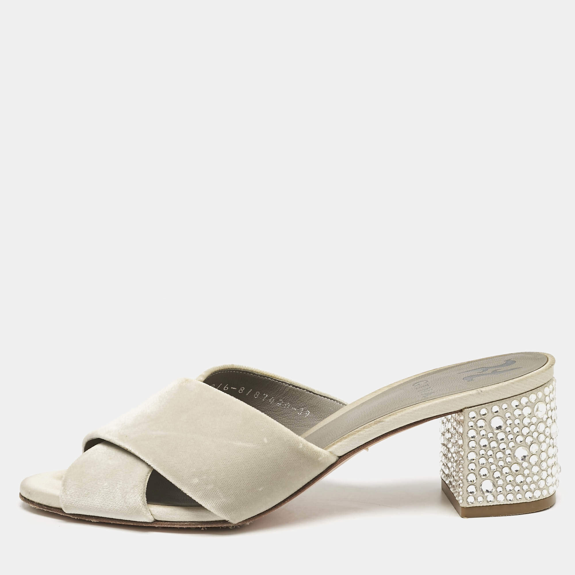 Gina Grey Velvet Cross Strap Slide Sandals Size 39
