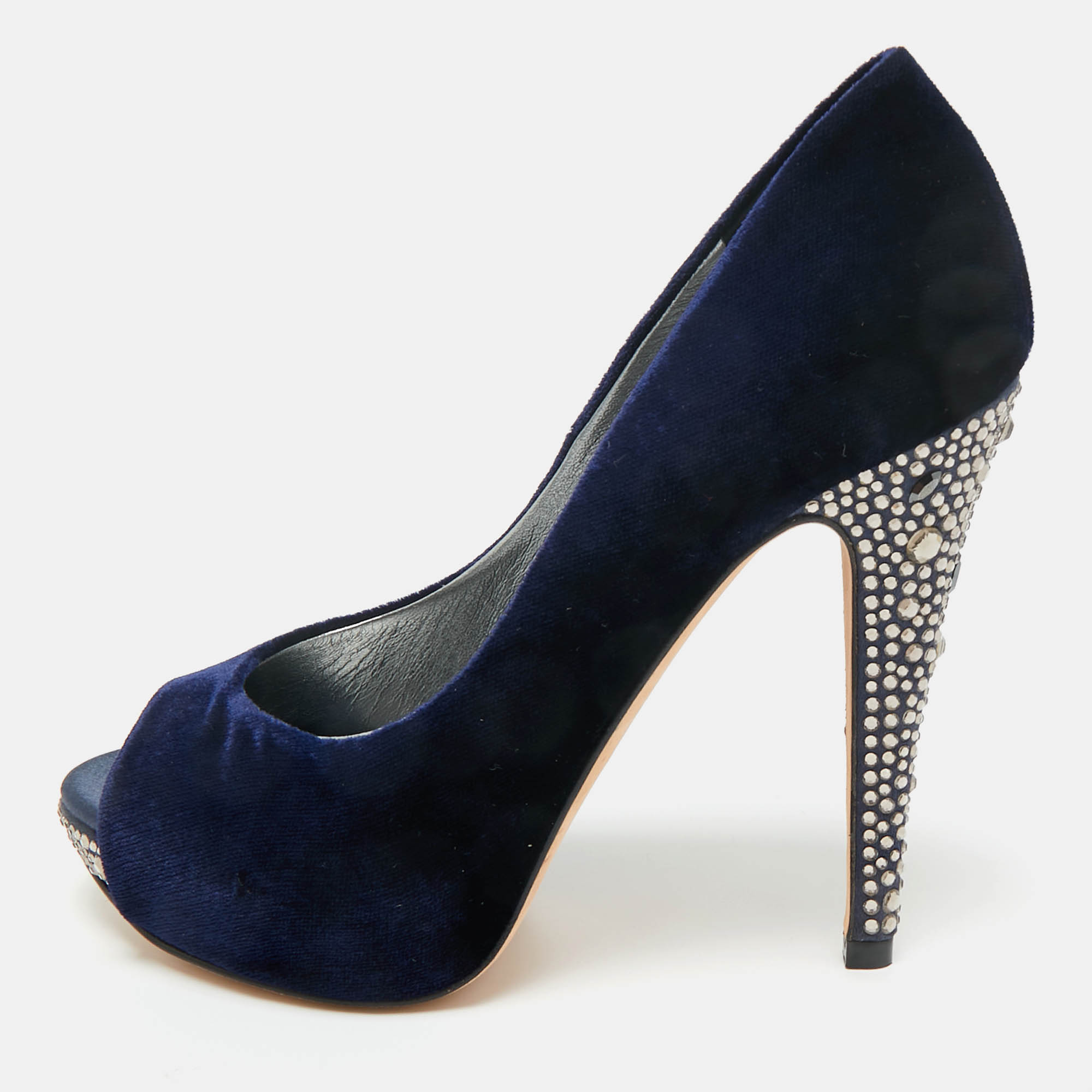 Pre Owned Gina Blue Velvet Jenna Platform Pumps Size 36.5