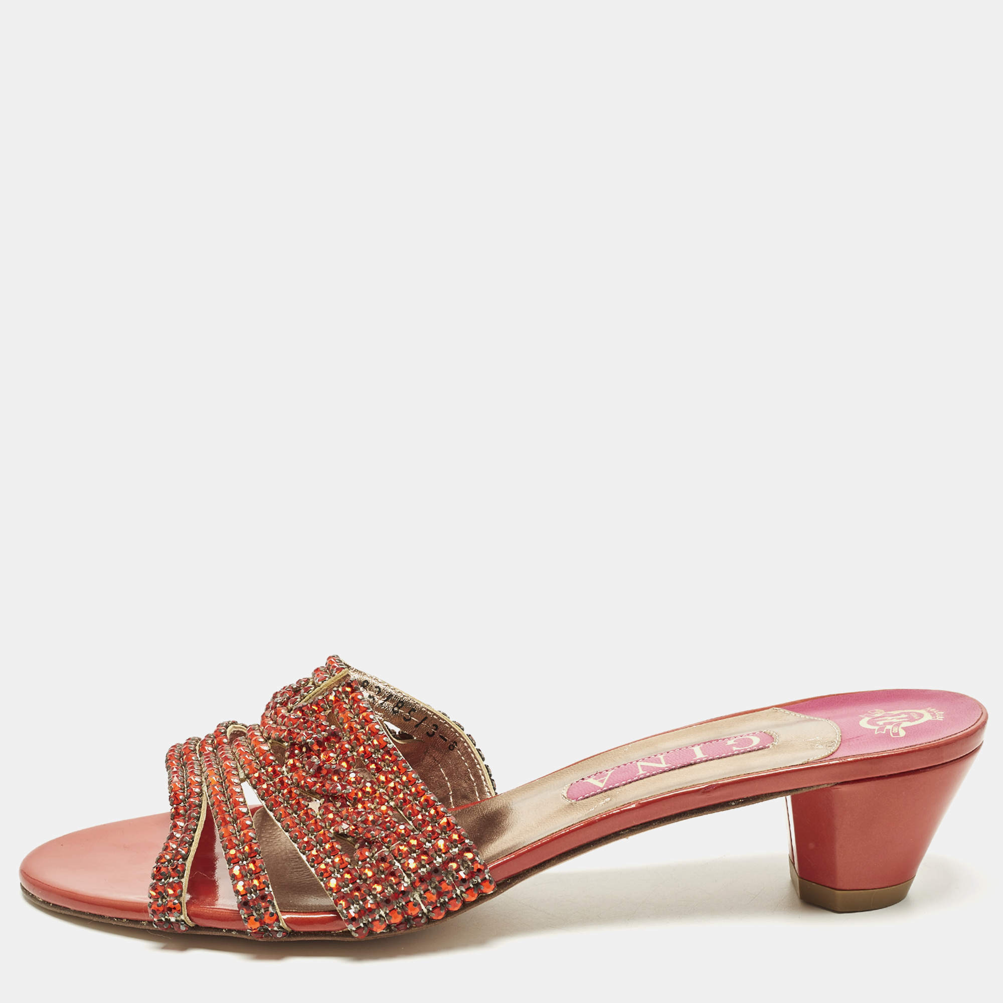 مملوكة مسبقًا Gina Size 41 Two Tone Leather Crystal Embellished Slide Sandals