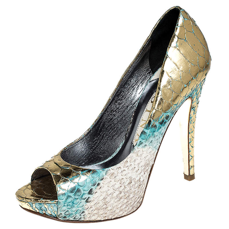 Gina Multicolor Python Peep Toe Platform Pumps Size 37