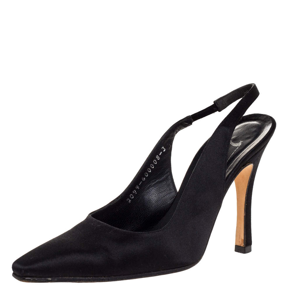 مملوكة مسبقًا Gina Black Satin Pointed Toe Slingback Sandals Size 36