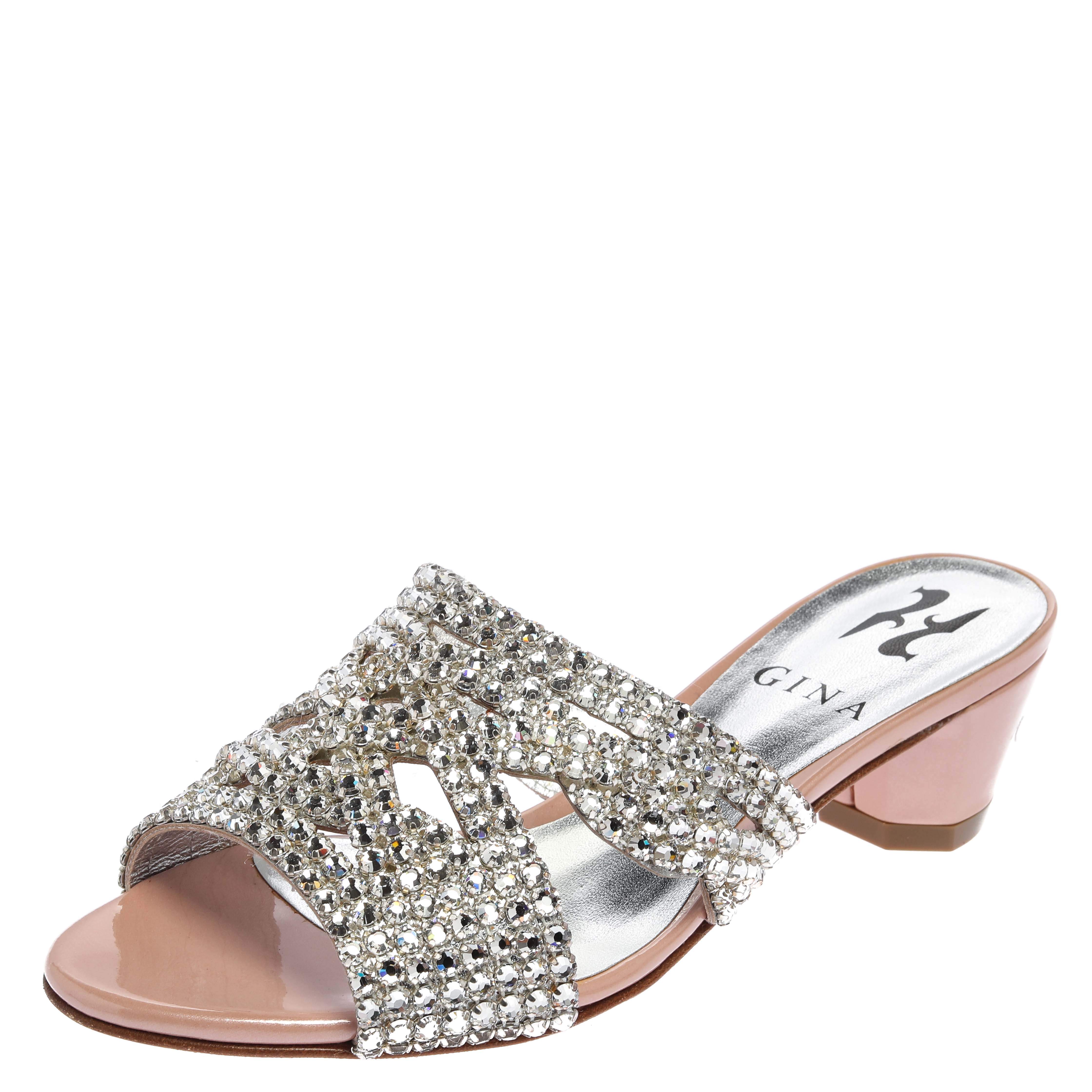 Pre Owned Gina Blush Pink Crystal Embellished Slide Sandals Size 35