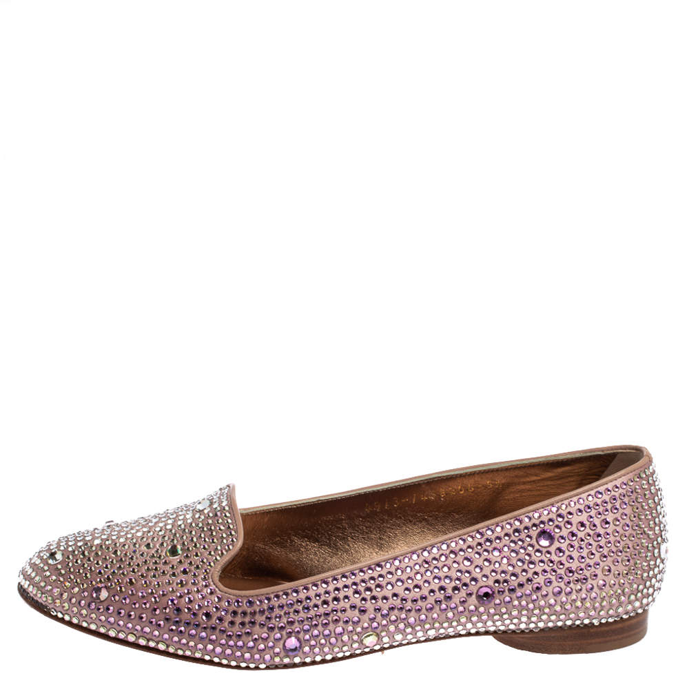 Pre Owned Gina Pink Crystal Embellished Satin Flats Size 38.5