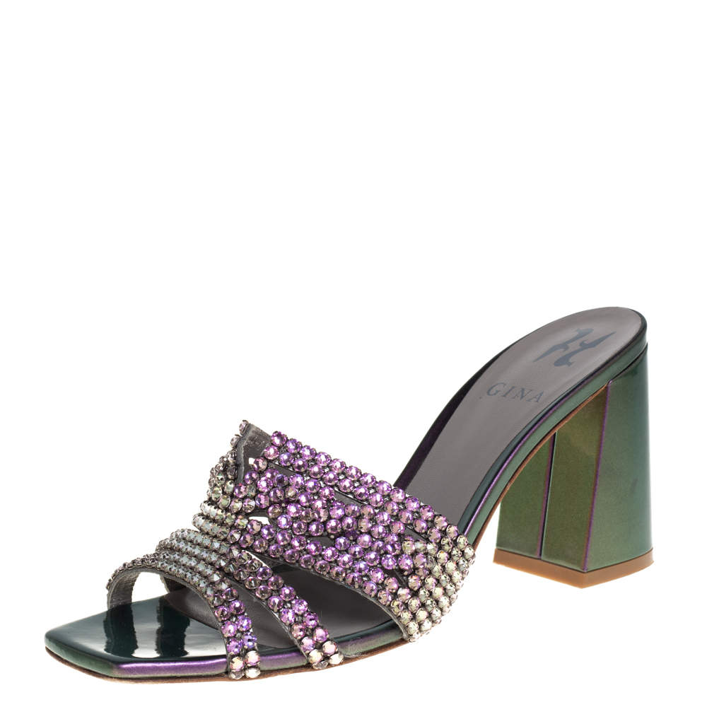 Gina Multicolor Kaleido Patent Leather Arizona Slide Sandals Size 37.5