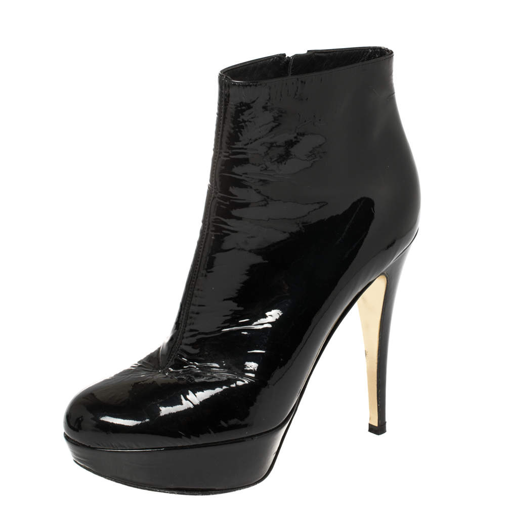 Pre Owned Gina Black Patent Leather Platform Booties Size 38