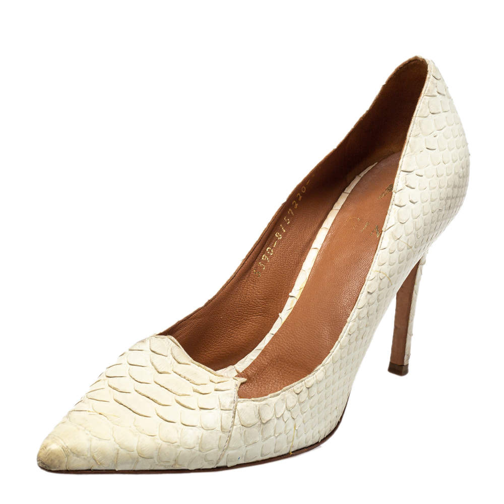 Gina Off White Python Pointed Toe Pumps Size 37.5