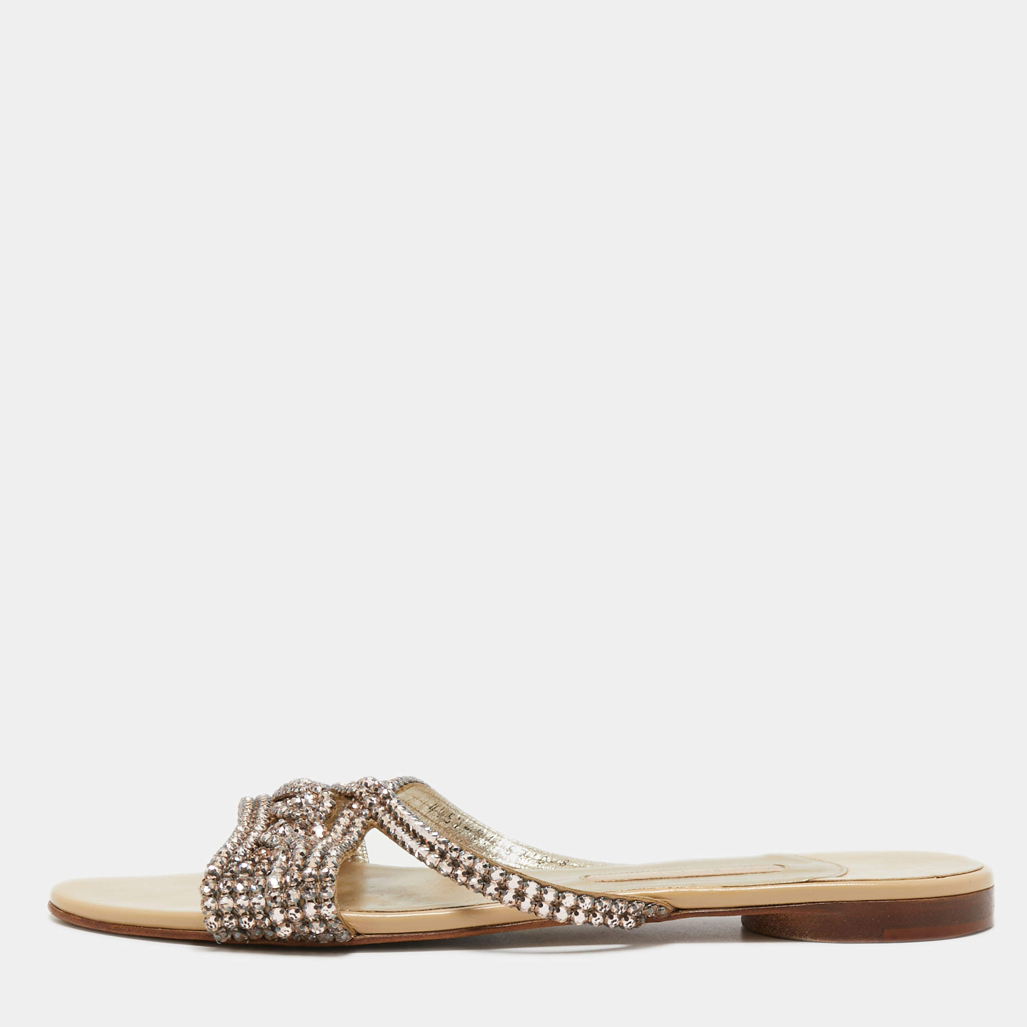 Gina Pink Crystal Embellished Leather Flat Slides Size 41 Gina | The ...