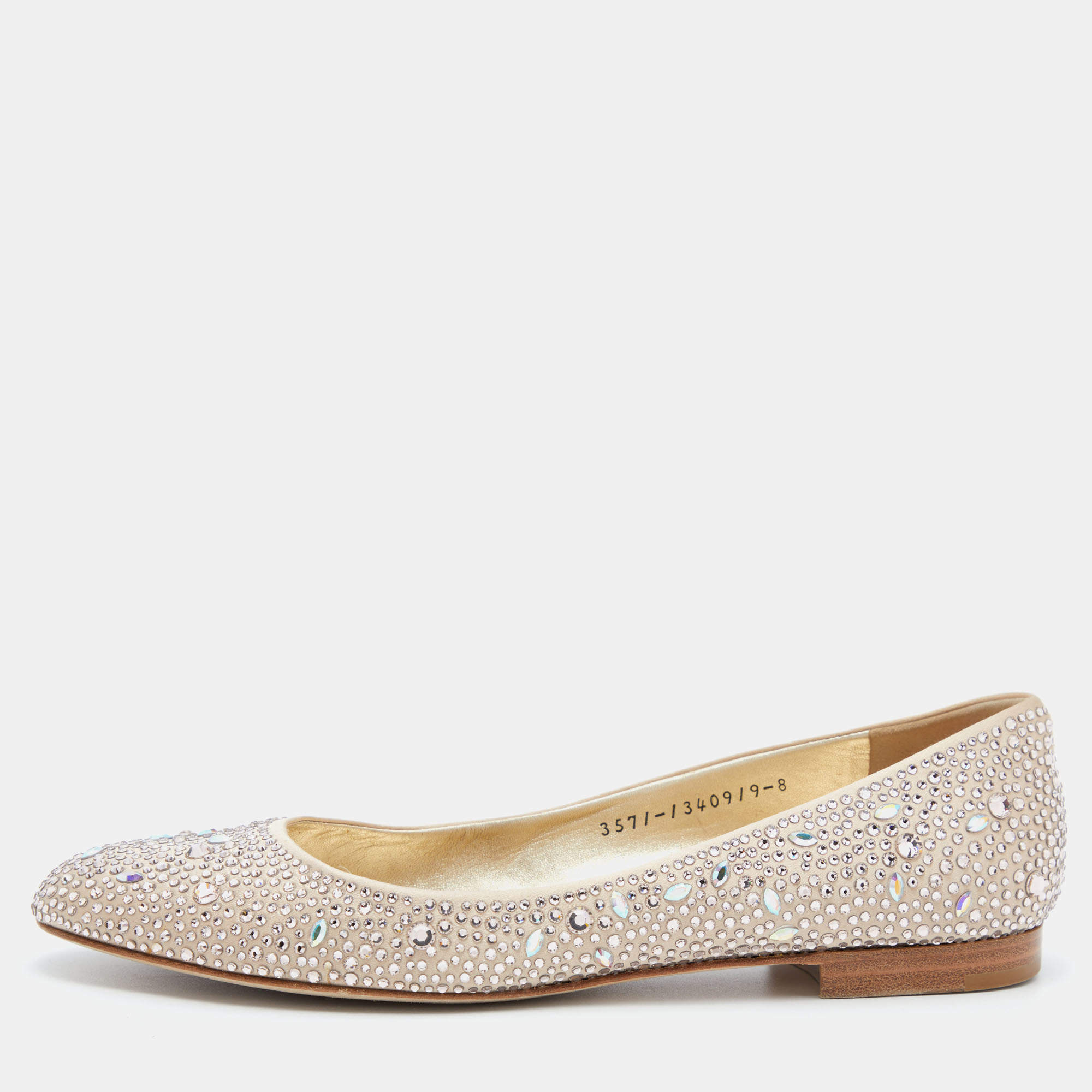 مملوكة مسبقًا Gina Beige Satin Crystal Embellished Ballet Flats Size 41