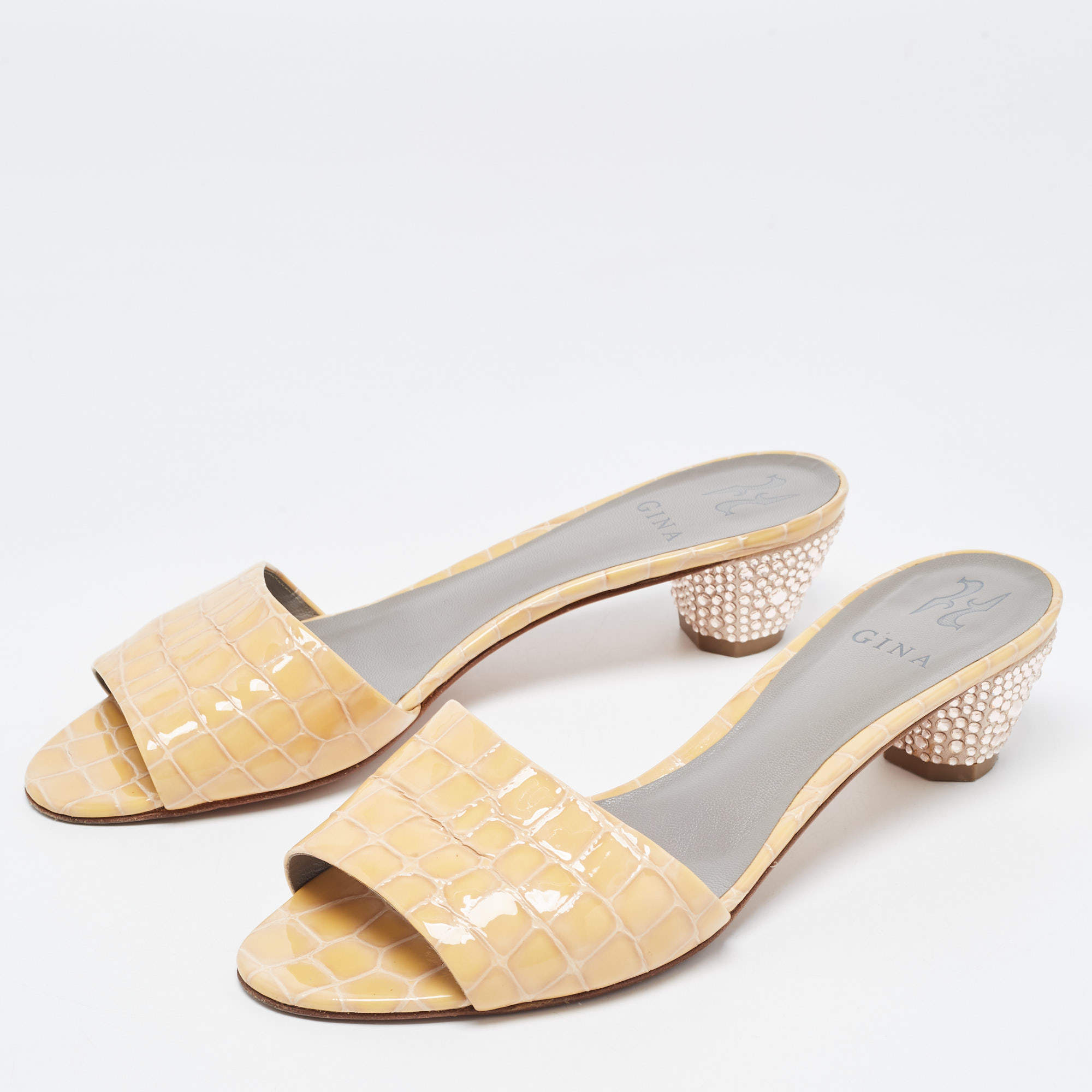 Gina Square-Toe Croc-Embossed Leather Mules