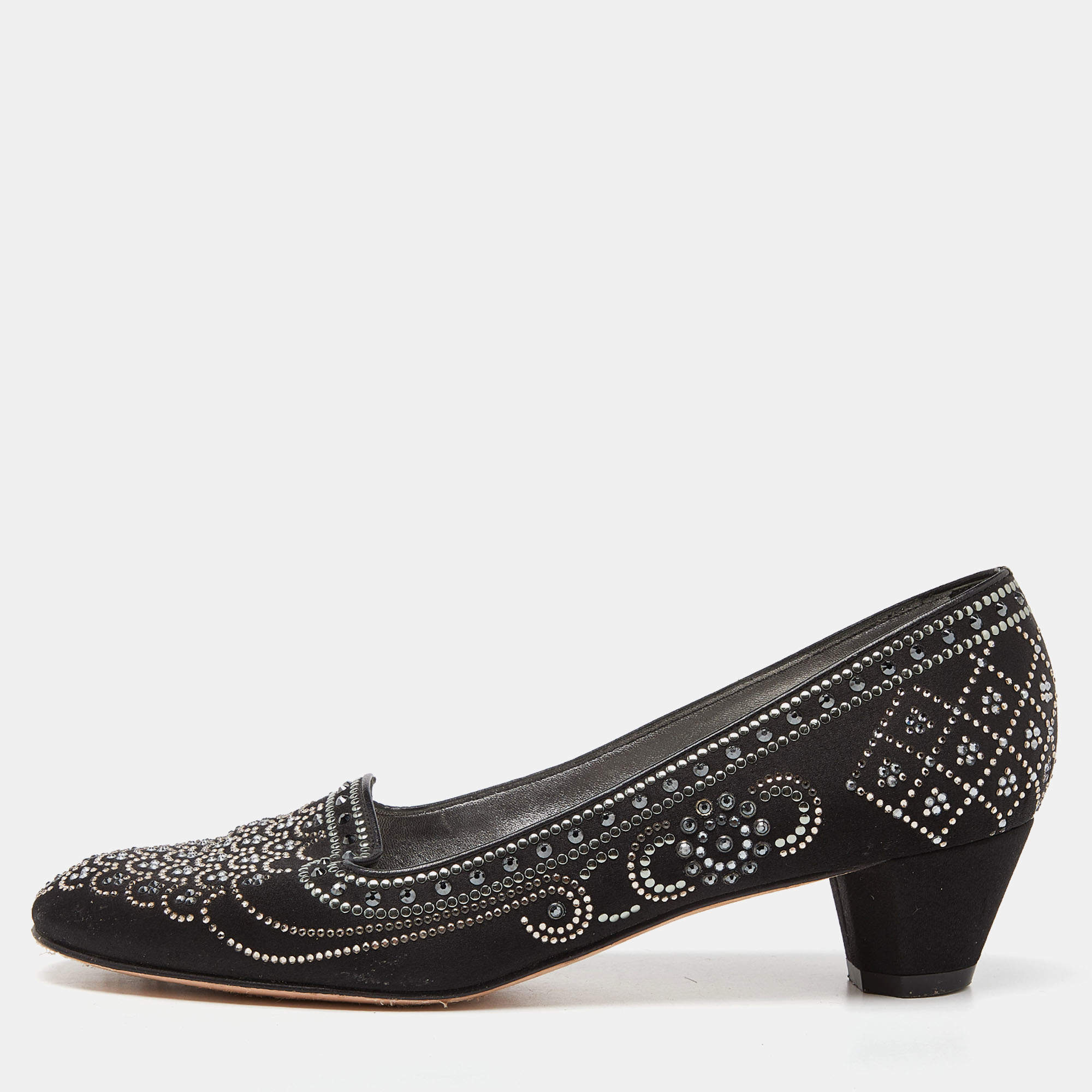 Gina Black Satin Crystal Embellished Ballet Flats Size 41