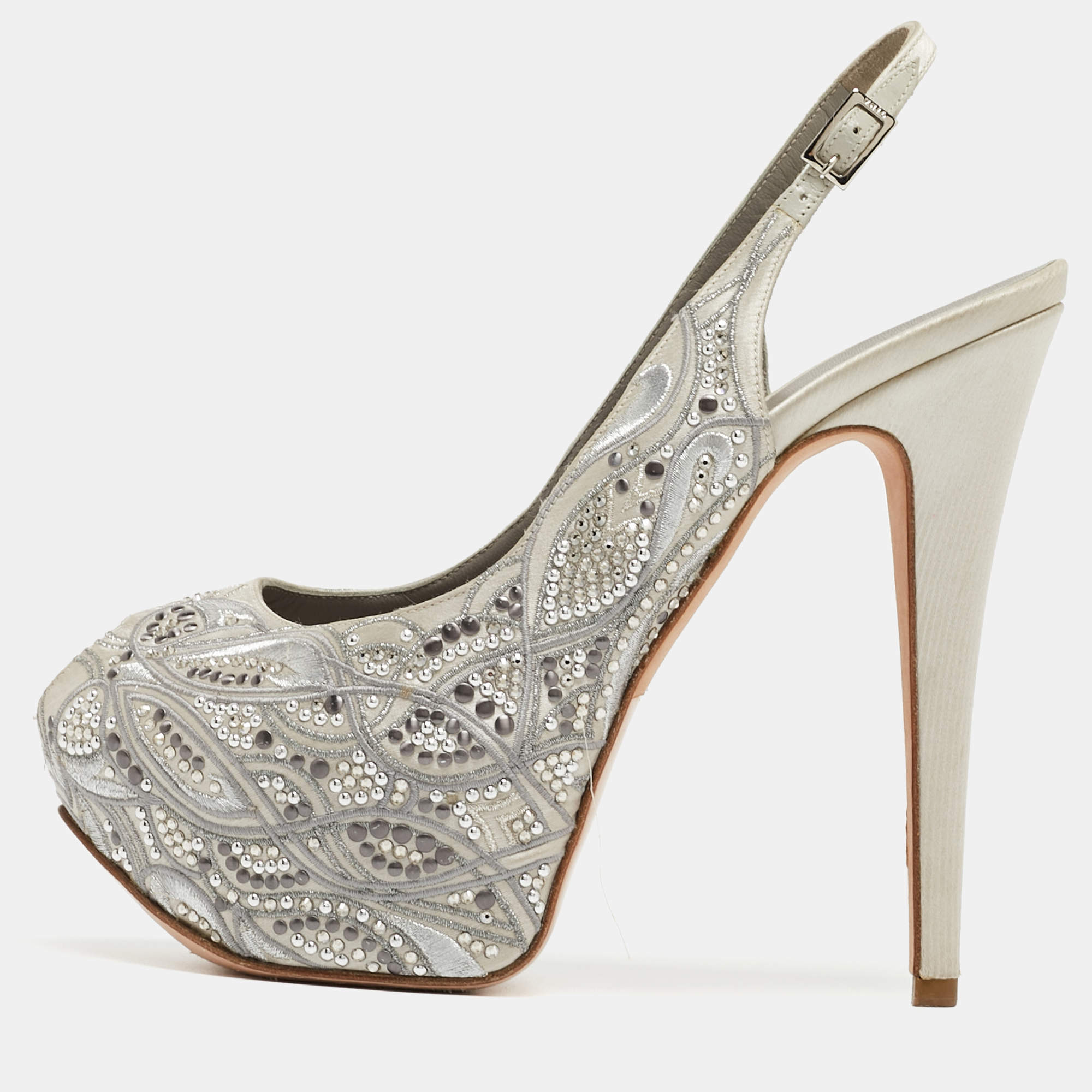 Gina Grey Satin Embellished Slingback Platform Sandals Size 39.5