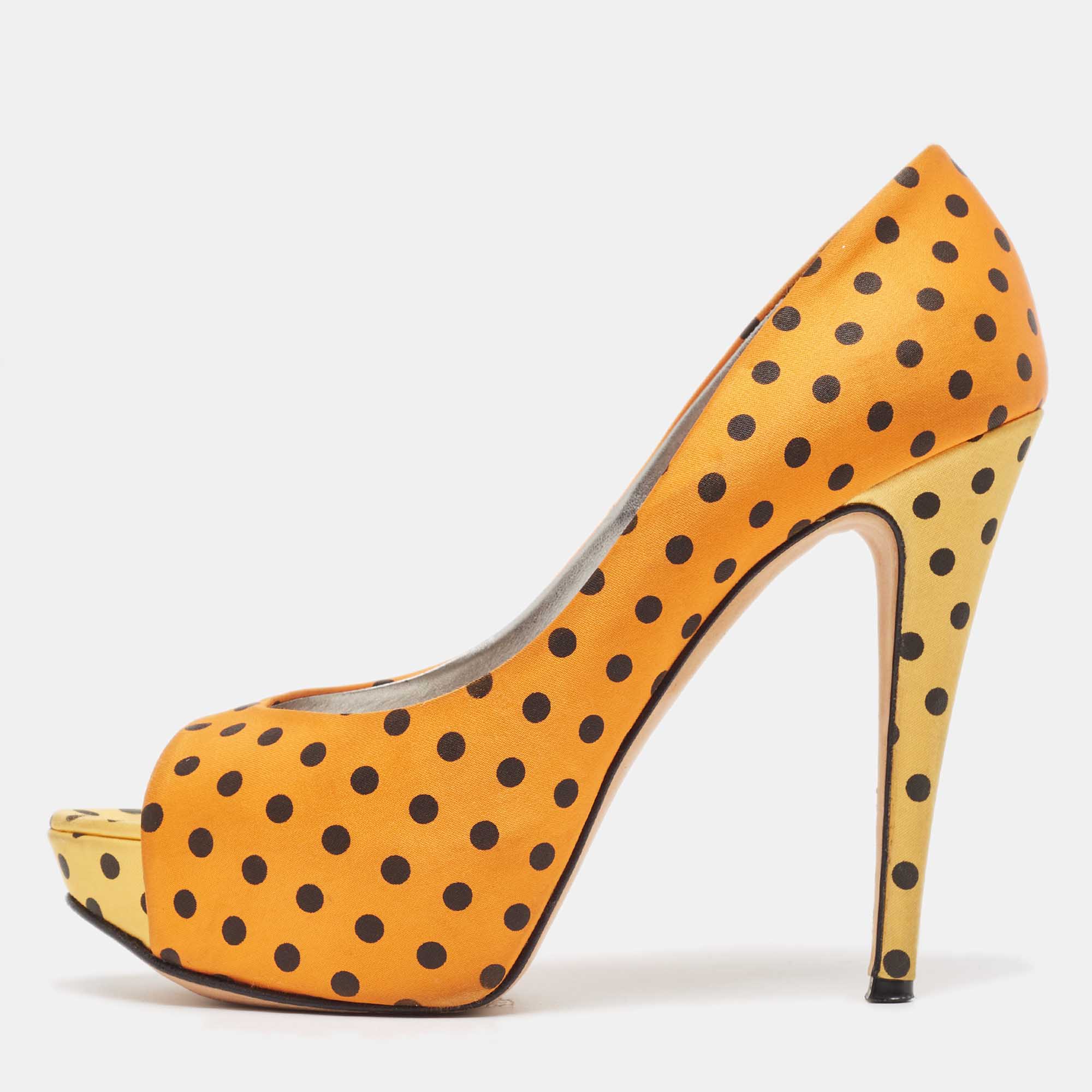 Gina Tricolor Polka Dot Print Satin Peep Toe Platform Pumps Size 40