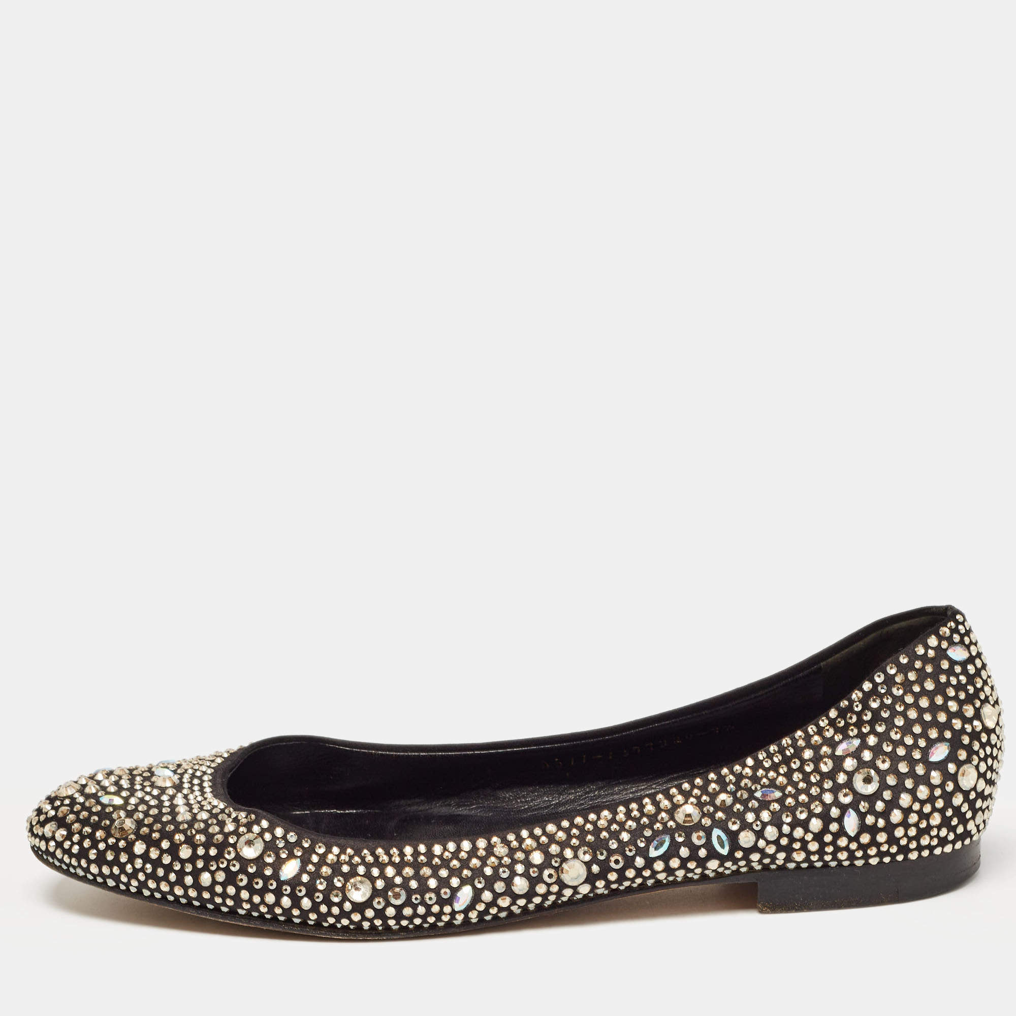 Gina Black/Metallic Crystal Embellished Satin Ballet Flats Size 40.5