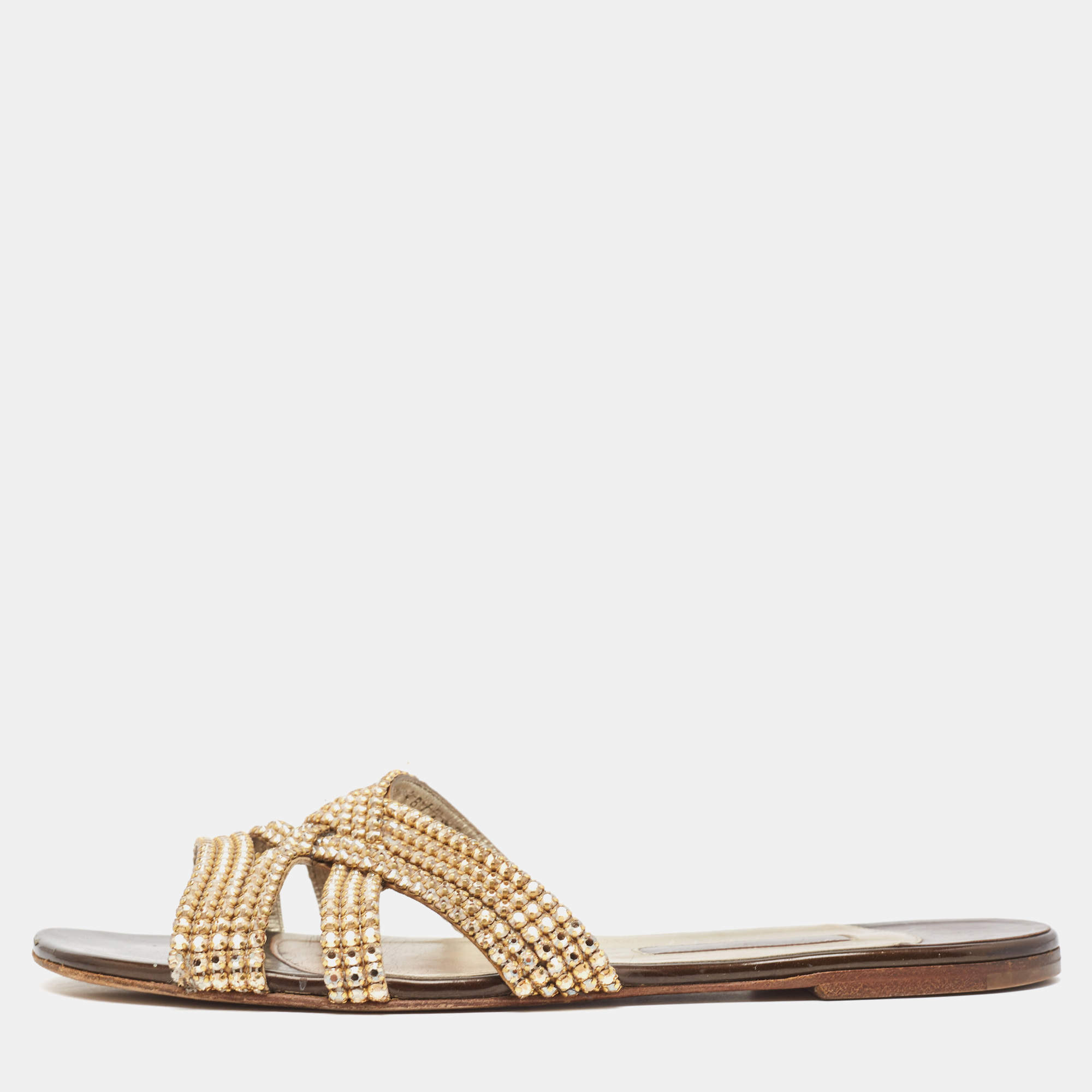 Gina Brown Patent Leather Crystal Embellished Zion Flat Slides Size 41.5