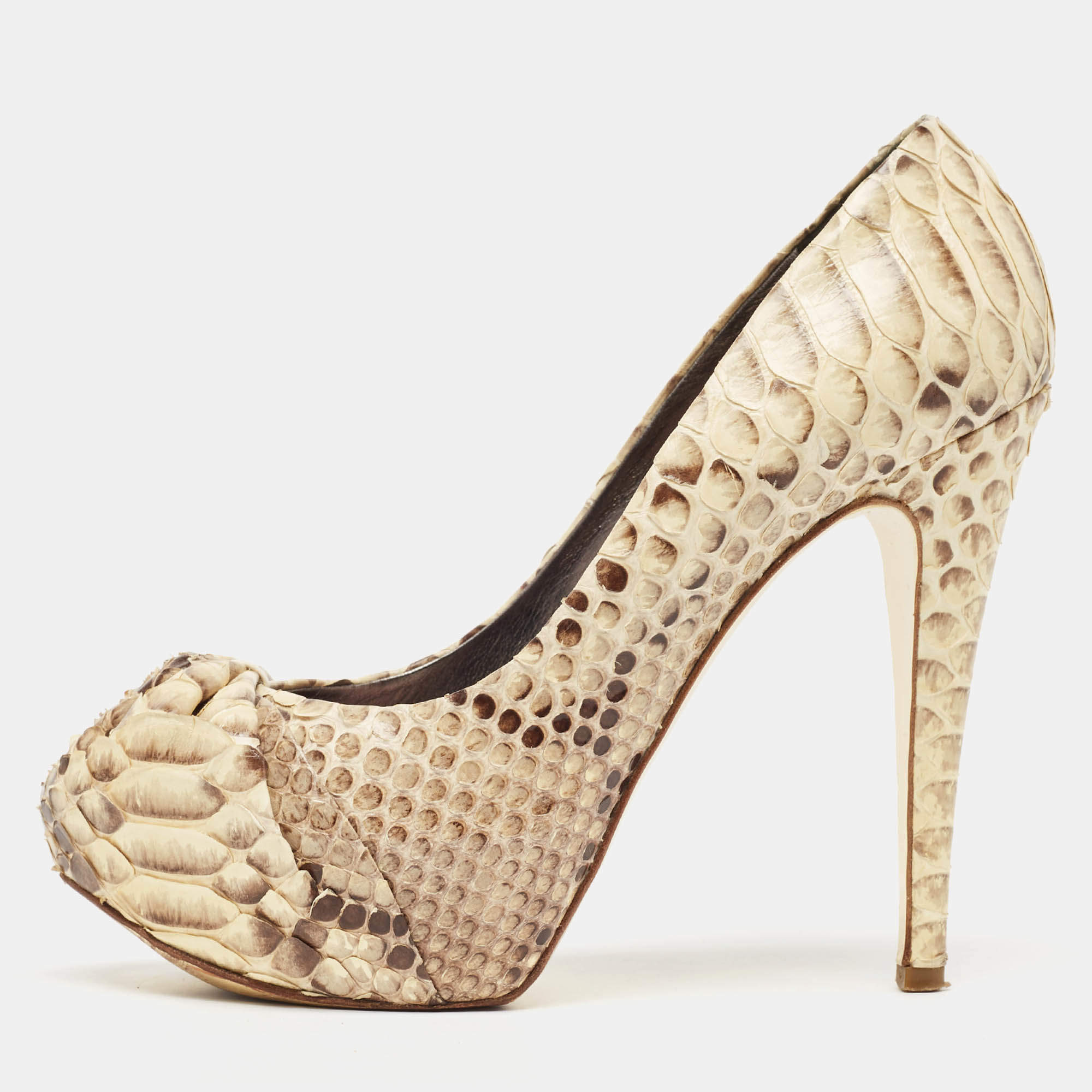 Gina Beige/Brown Python Leather Hoodie Platform Pumps Size 39