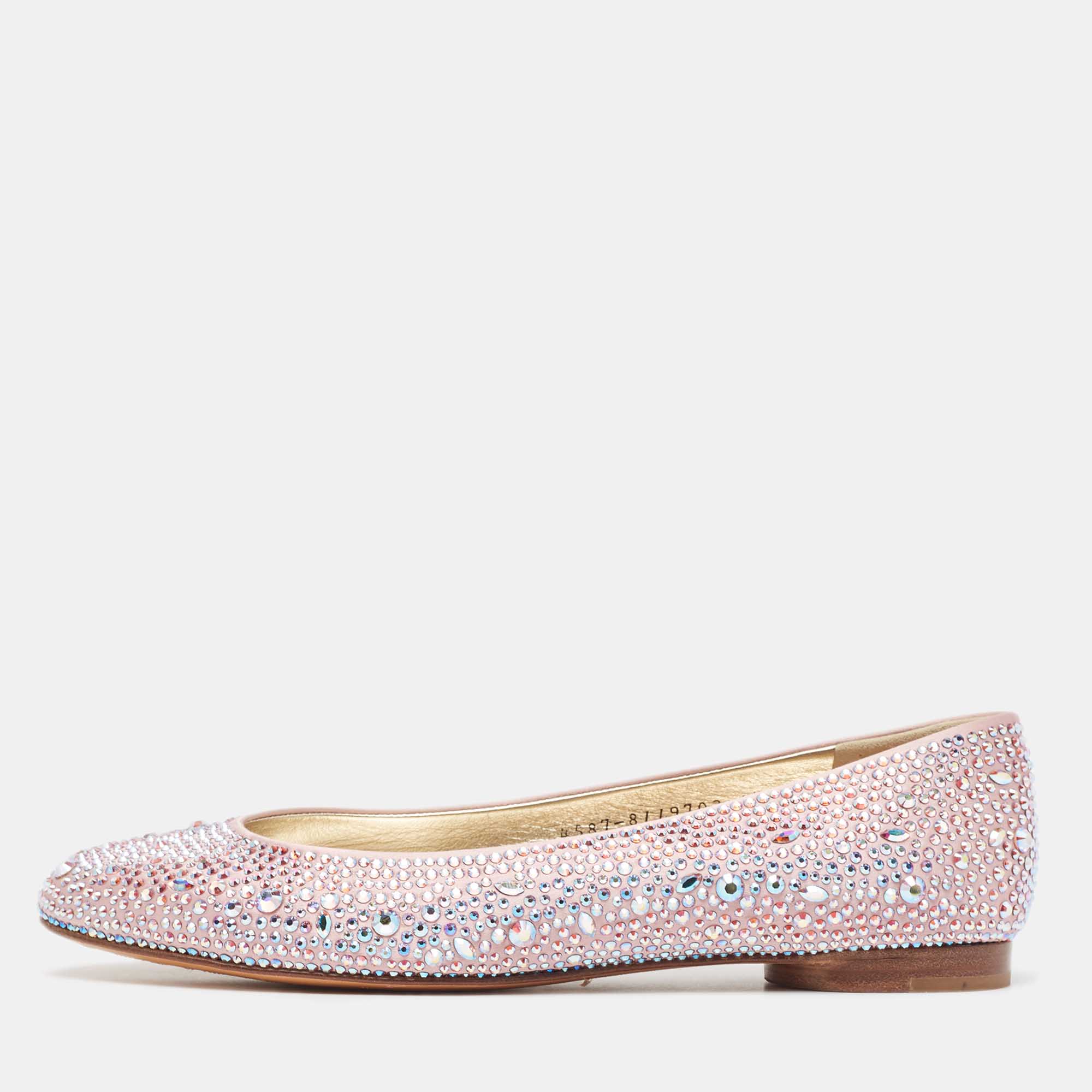 مملوكة مسبقًا Gina Pink Satin Crystal Embellished Ballet Flats Size 39.5