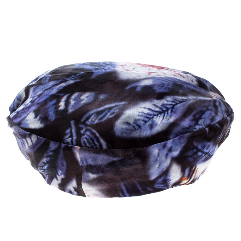 Pre Owned Giorgio Armani Purple Abstract Leaf Print Silk Satin Beret M