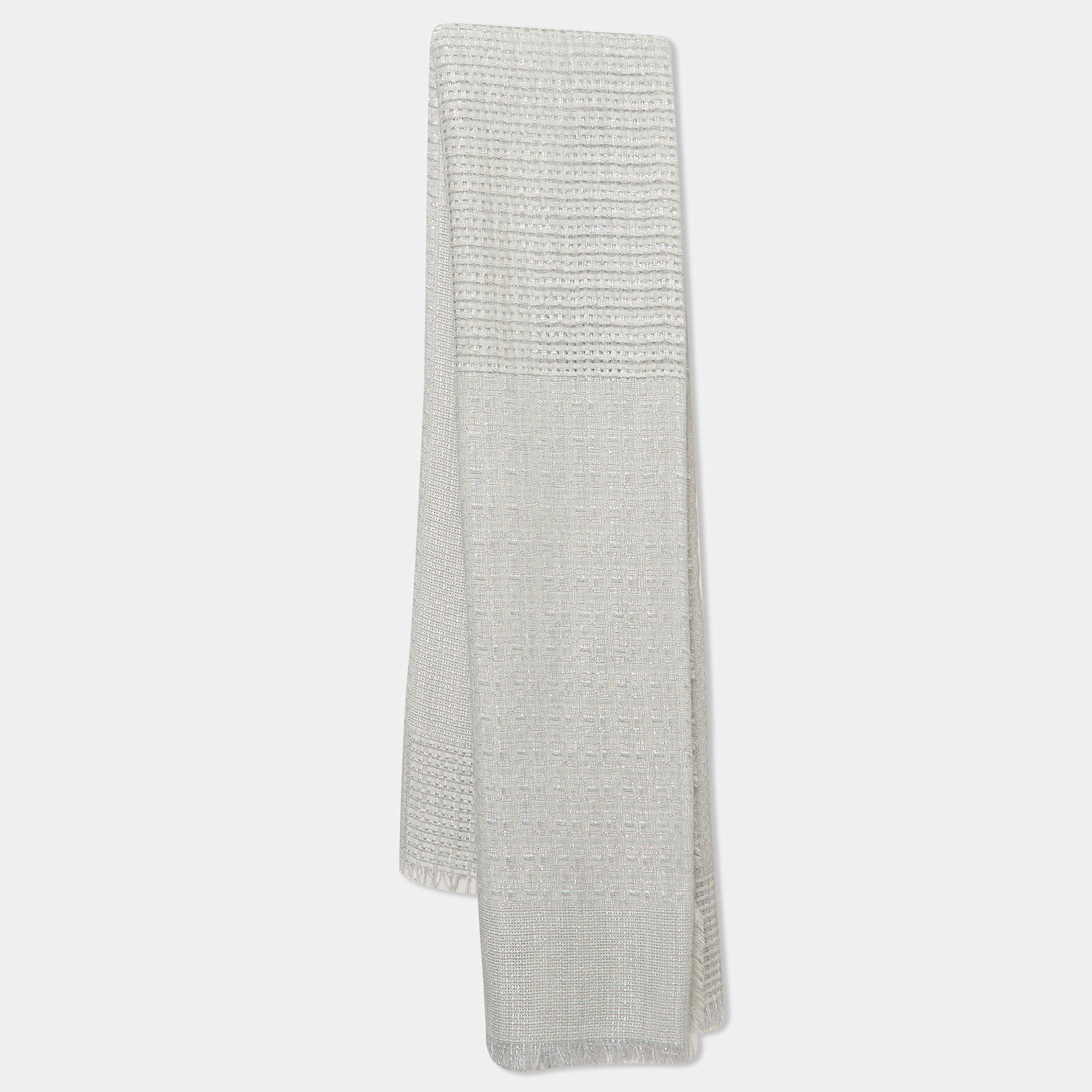 Giorgio Armani Grey Lurex Knit Wool Scarf 