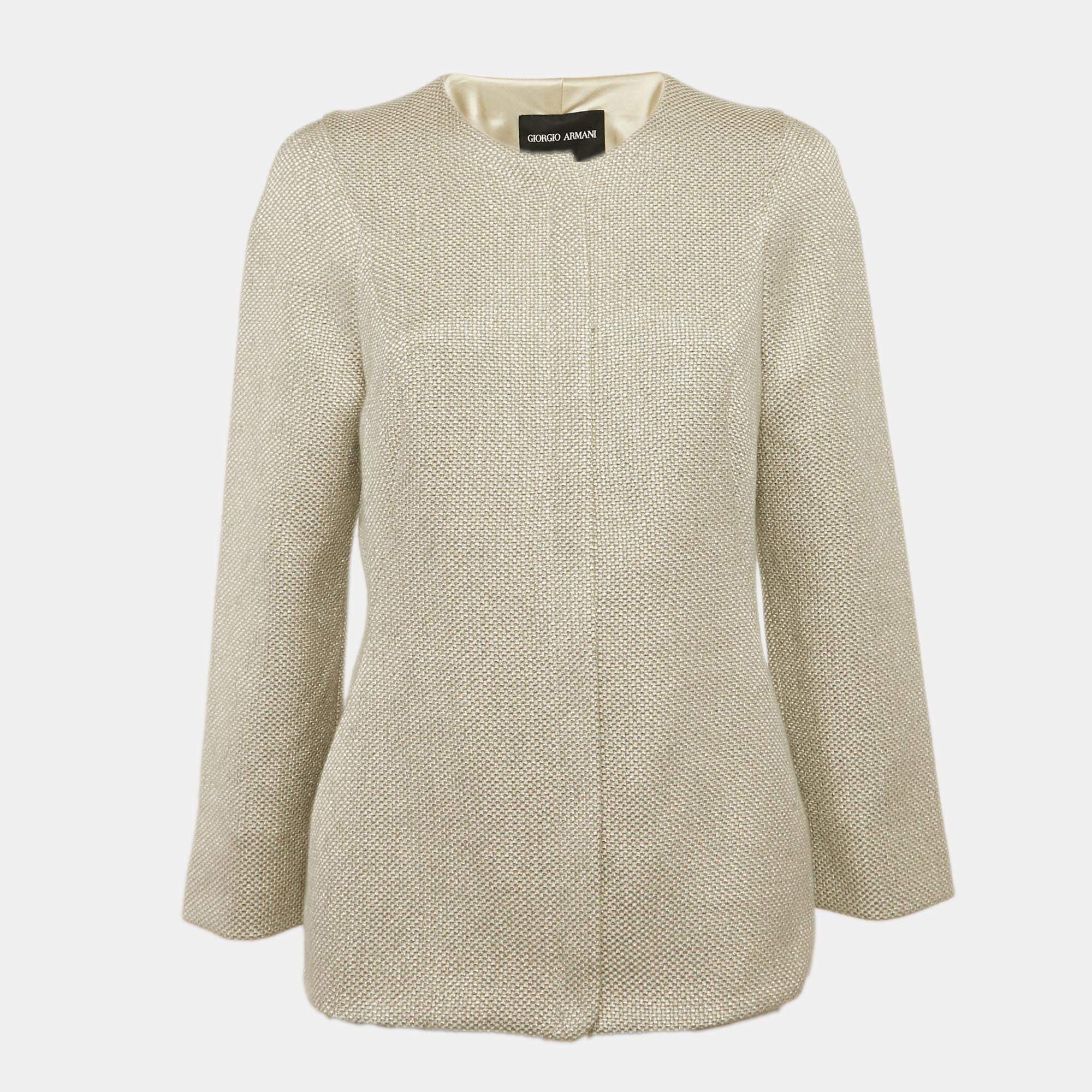 Giorgio Armani Gold Jacquard Zip-Up Blouse M