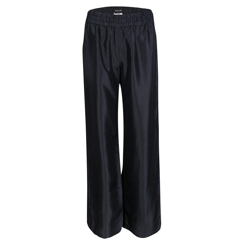 Pre Owned Giorgio Armani Black Silk Elasticized Waist Loose Pants S