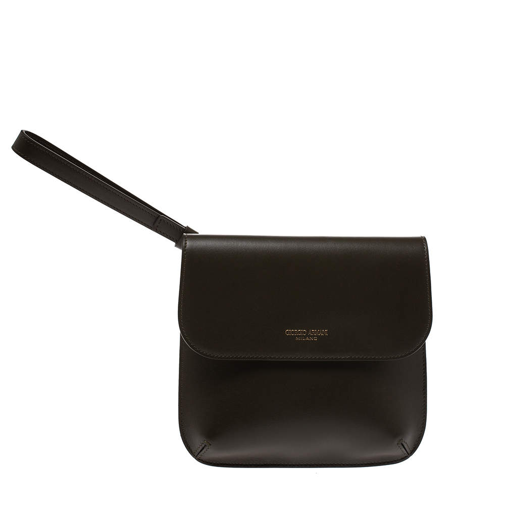 Pre Owned Giorgio Armani Khaki Green Wristlet Clutch