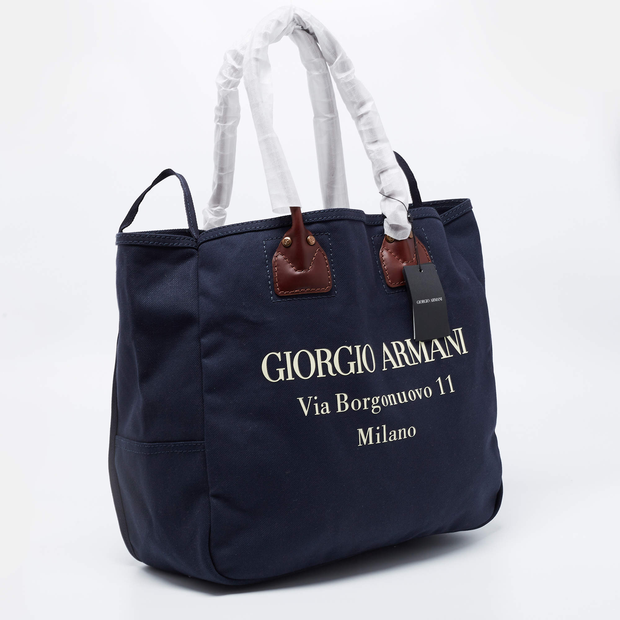 Giorgio Armani Navy Blue Canvas Maxi Shopper Tote Giorgio