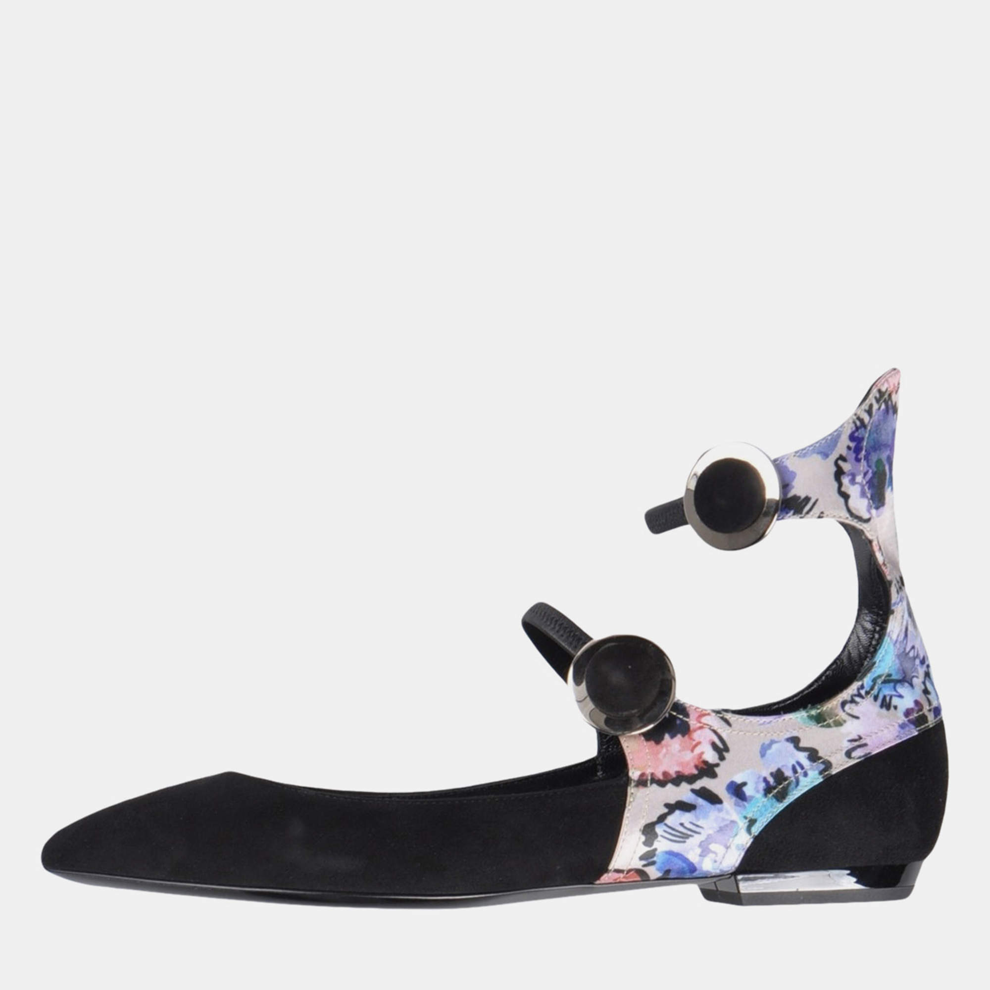 Pre Owned Giorgio Armani Satin and Suede Button Closure Ballet Flats Size 36