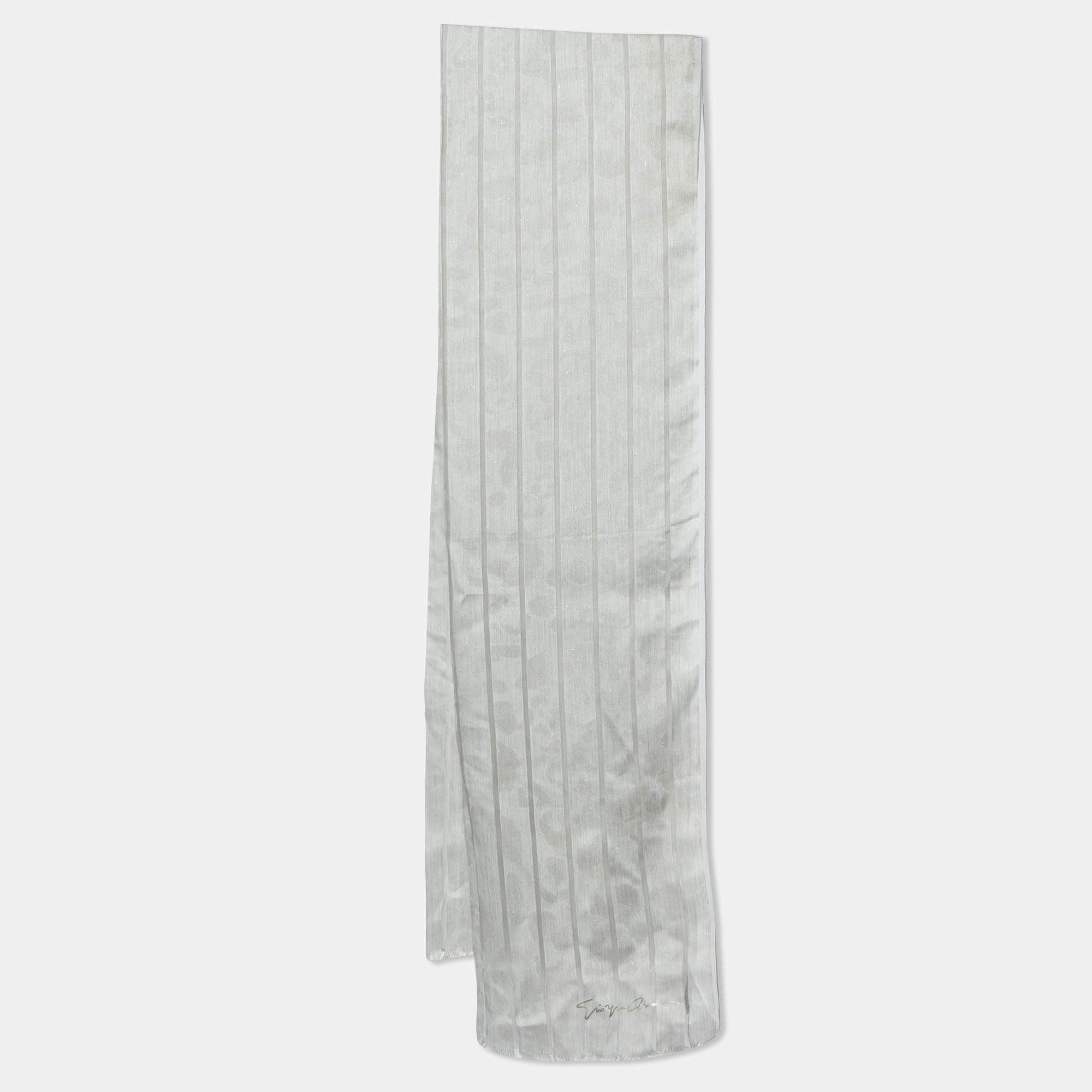 Giorgio Armani Grey Stripe Pattern Silk Blend Stole