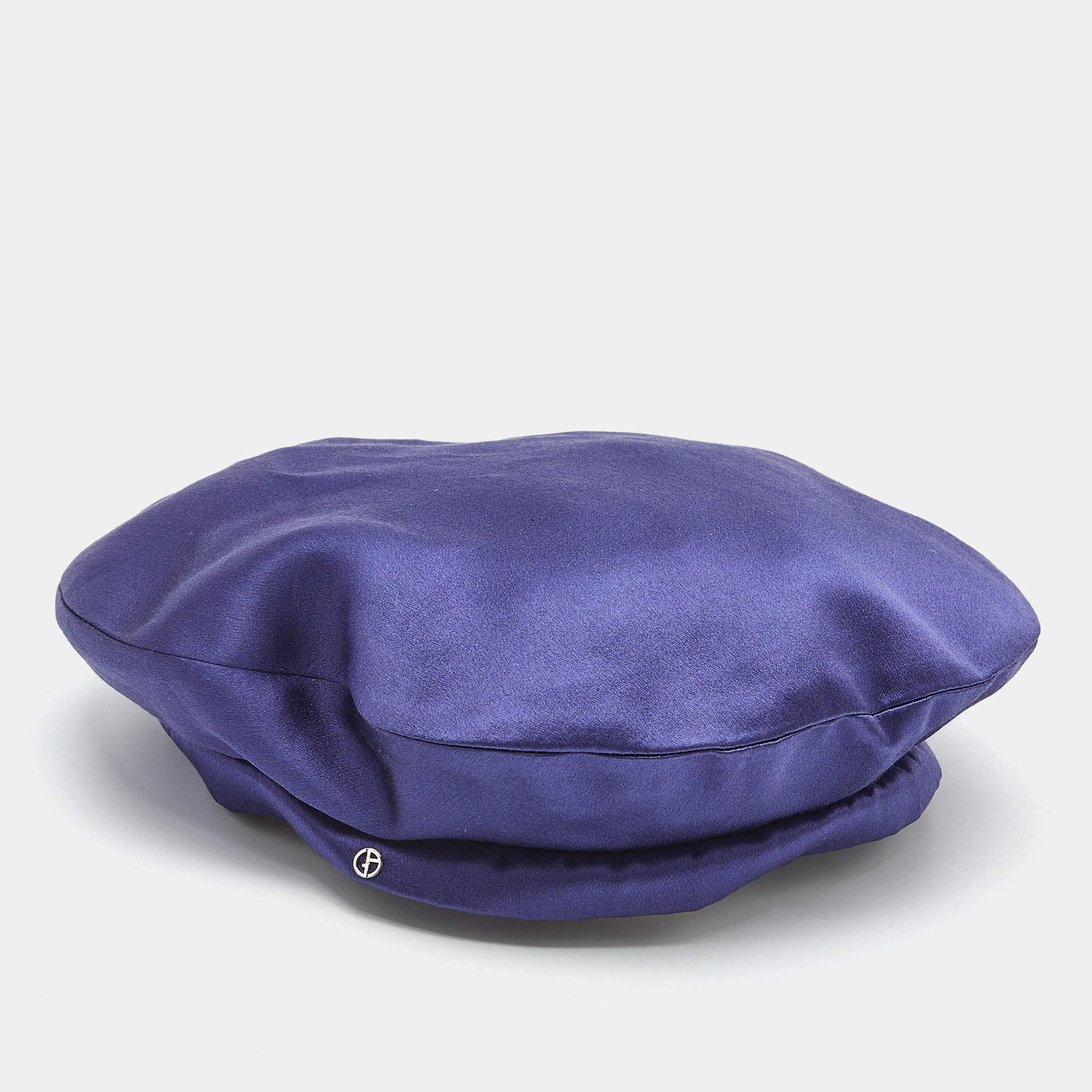 Pre Owned Giorgio Armani Dark Blue Satin Solid Beret Size 57