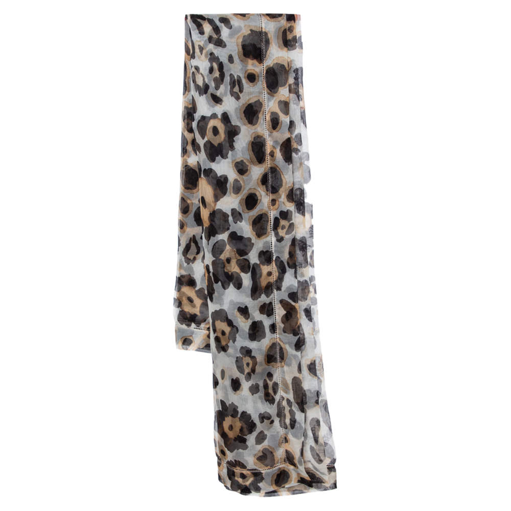 Pre Owned Giorgio Armani Ivory Leopard Print Silk Organza Square Scarf