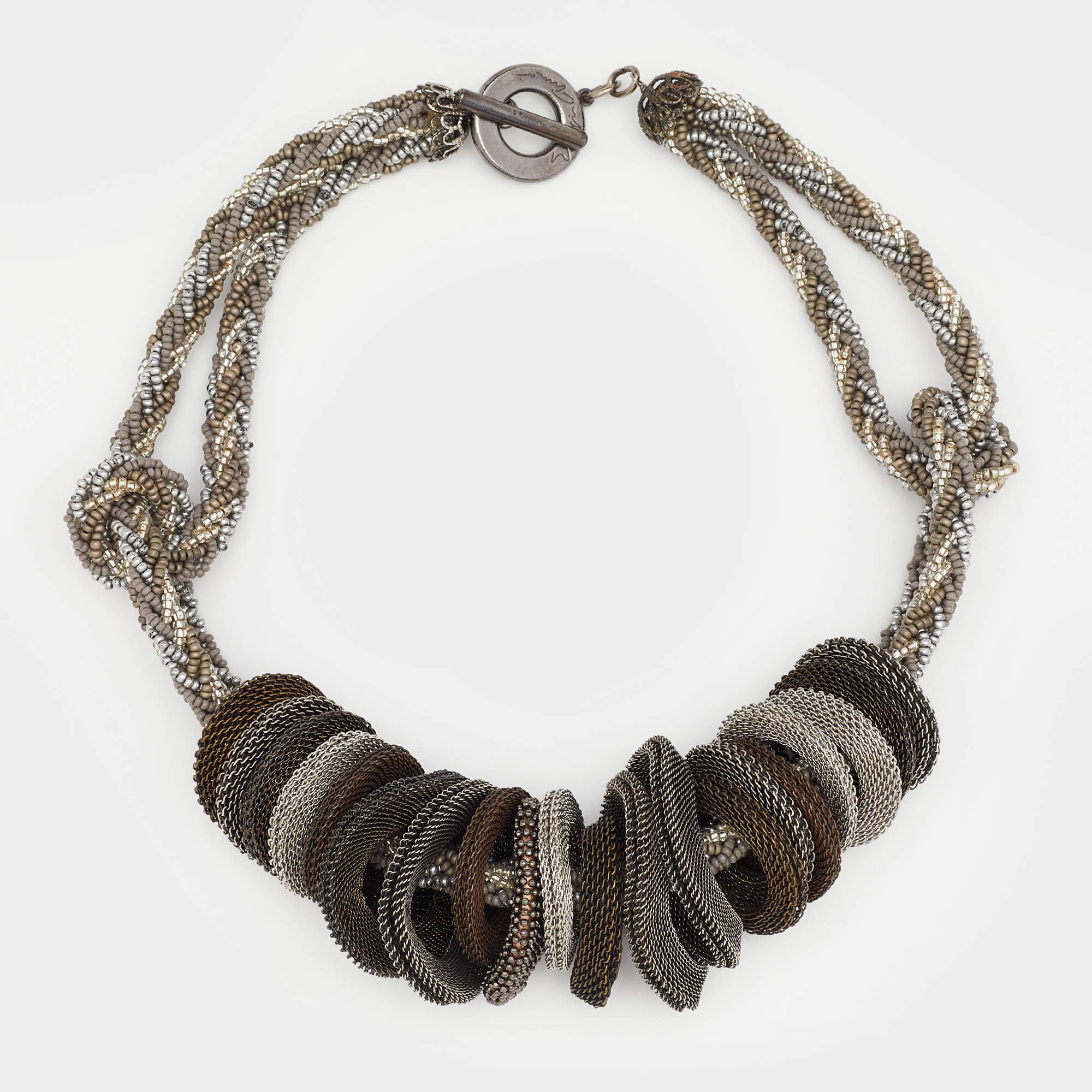 Giorgio Armani Three Tone Bead & Mesh Toggle Necklace