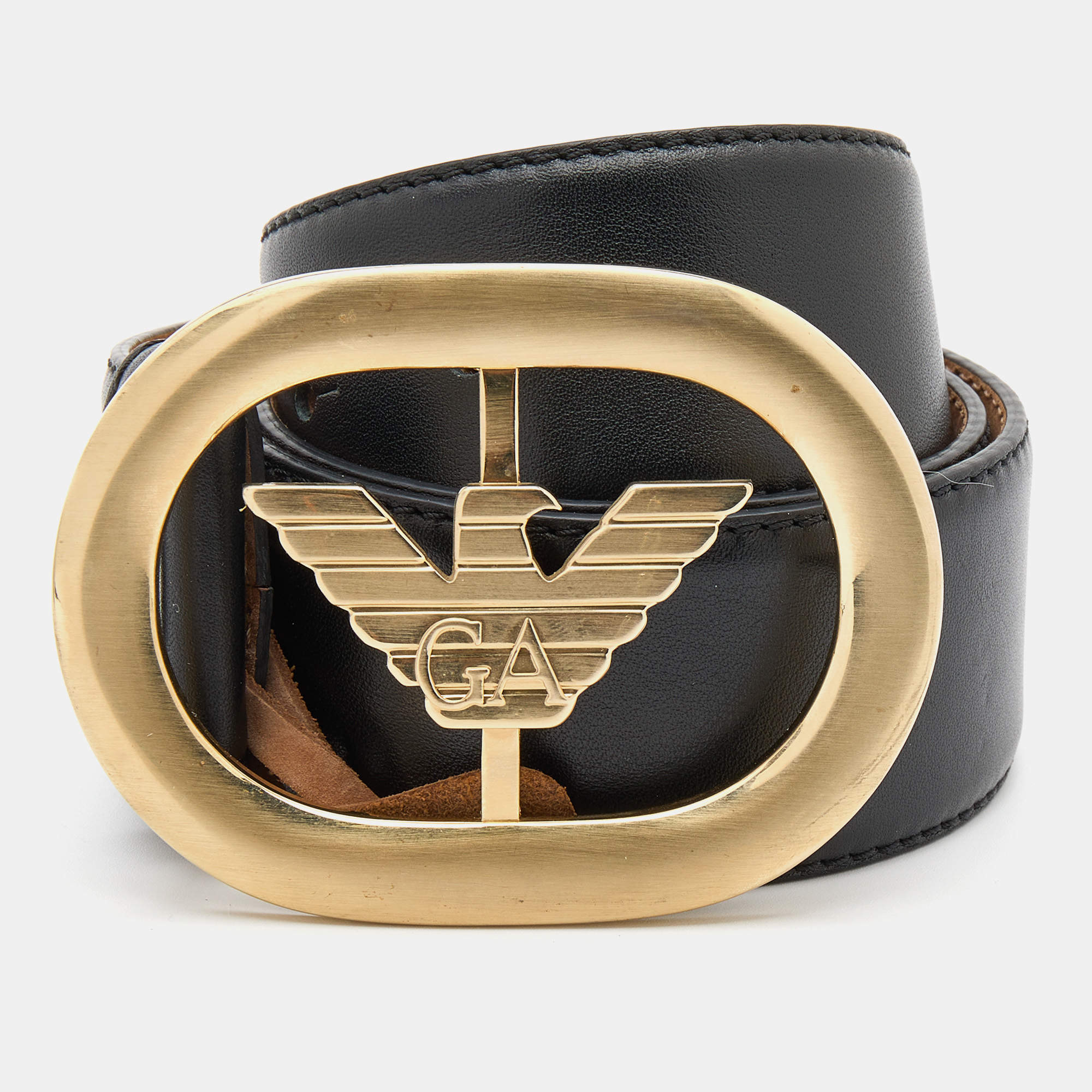 Pre Owned Giorgio Armani Black Leather Belt 95CM