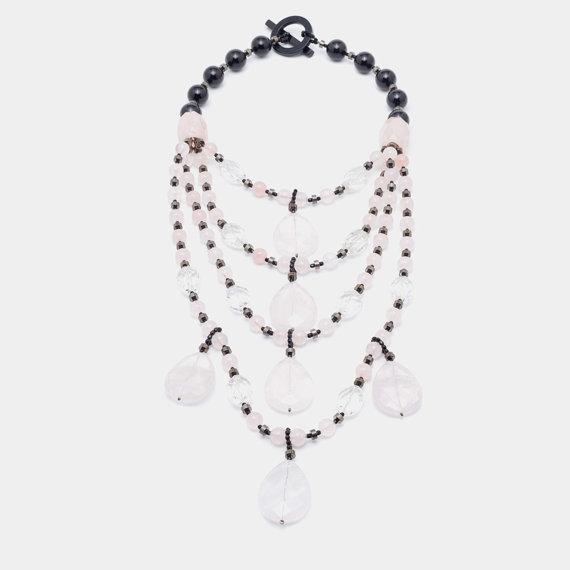 Pre Owned Giorgio Armani Multicolour Glass Beads & Quartz Multi Strand Necklace