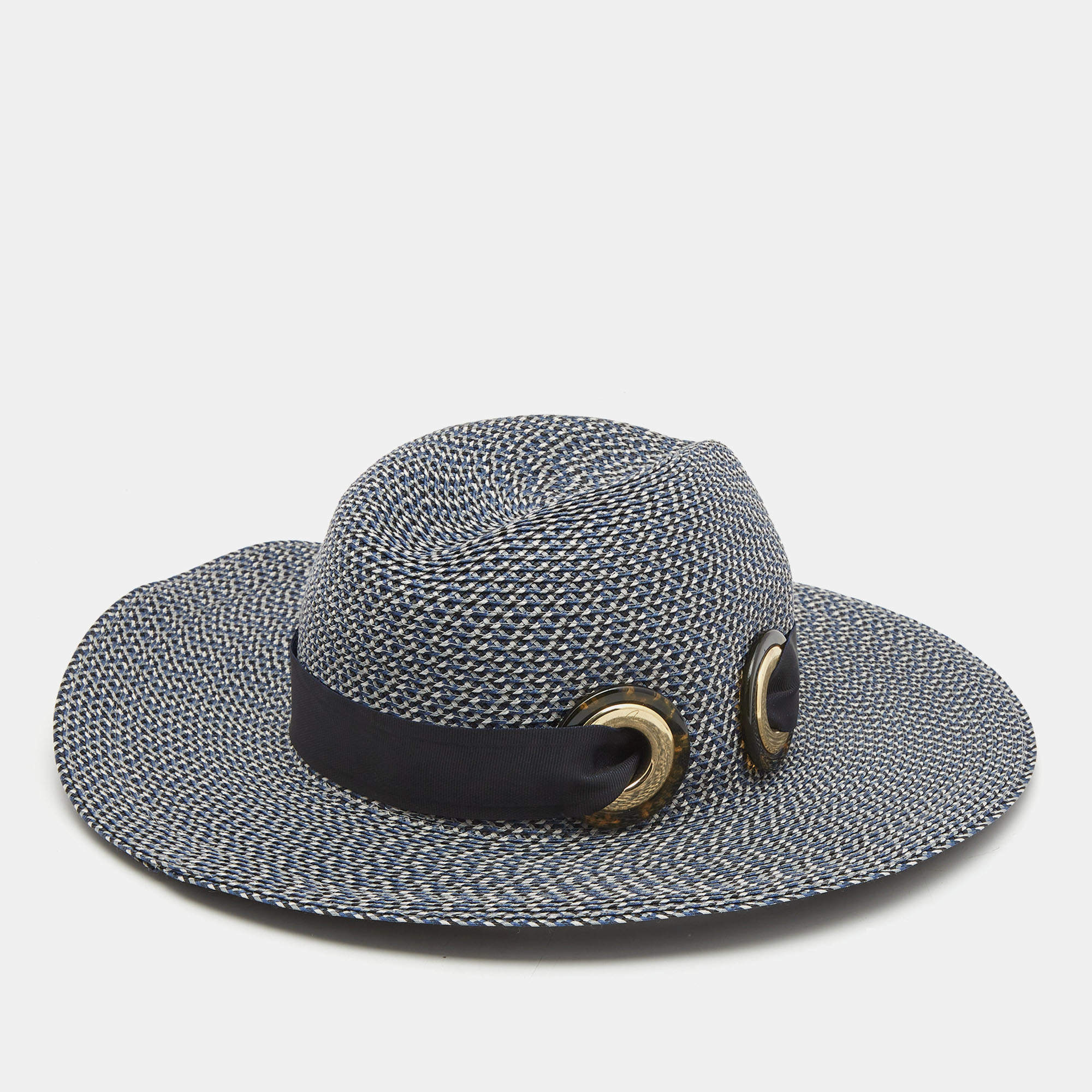 Pre Owned Giorgio Armani Blue/White Fedora Hat