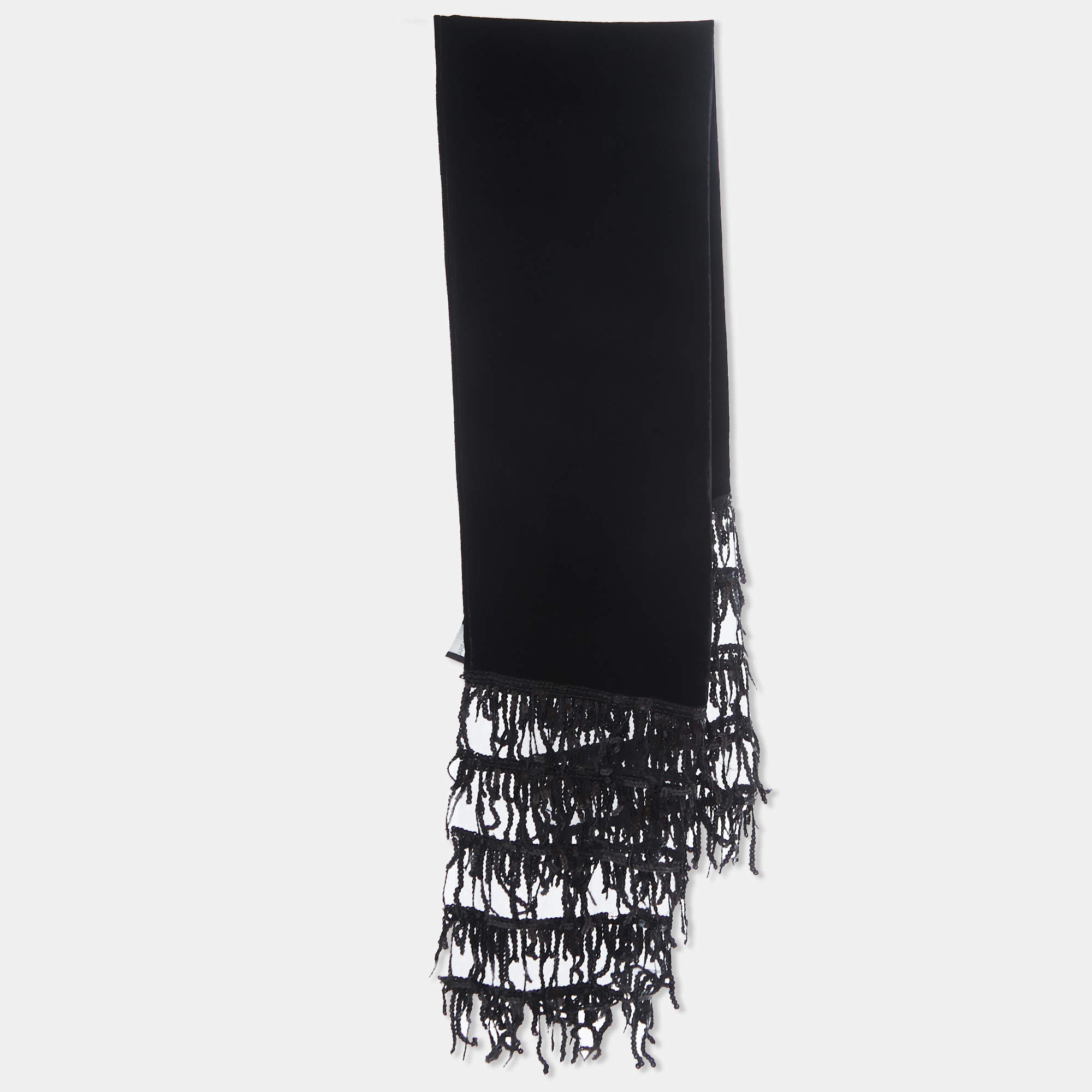 Pre Owned Giorgio Armani Black Velvet Sequin Fringed Stole