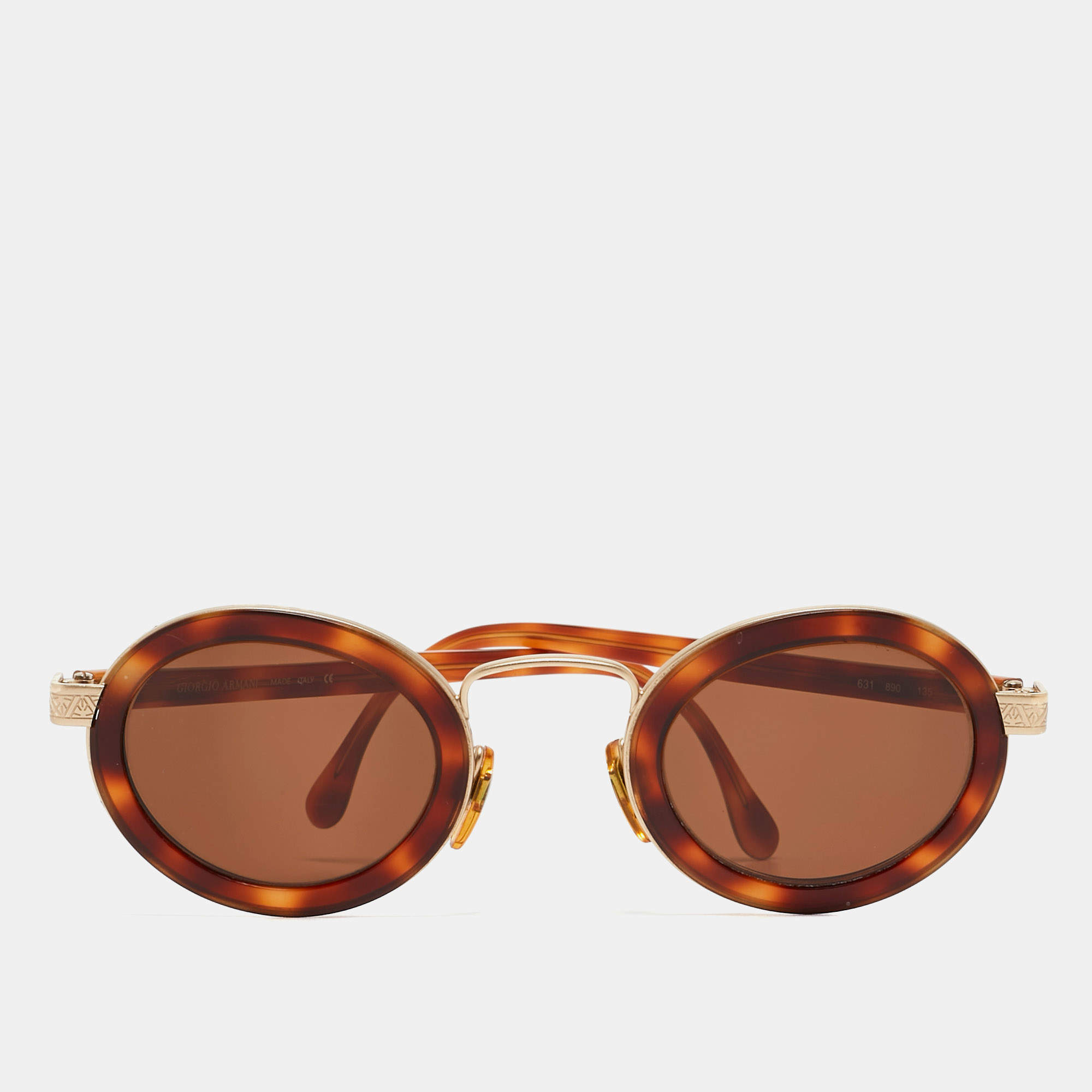 Pre Owned Giorgio Armani Brown Tortoise 631 890 Oval Sunglasses