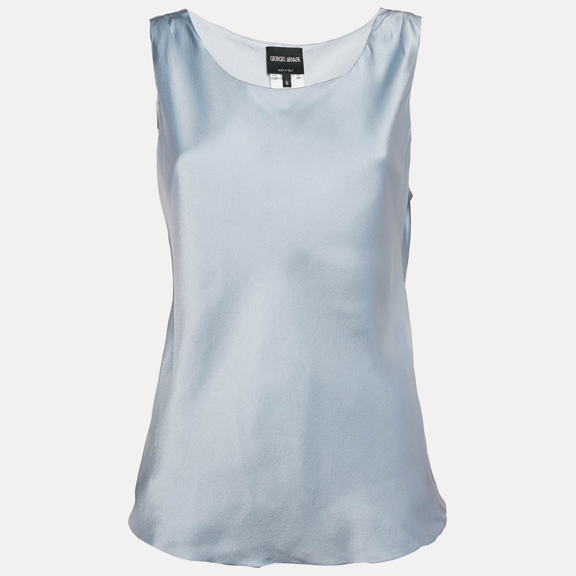 Pre Owned Giorgio Armani Blue Stretch Satin Sleeveless Top M
