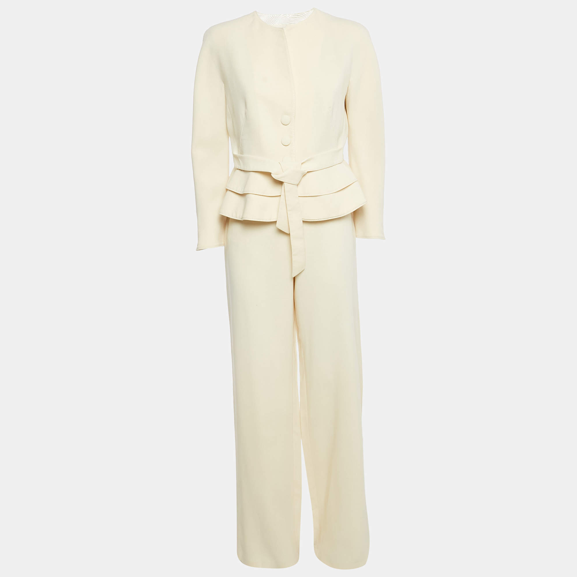 Pre Owned Giorgio Armani Cream Virgin Wool Pantsuit M