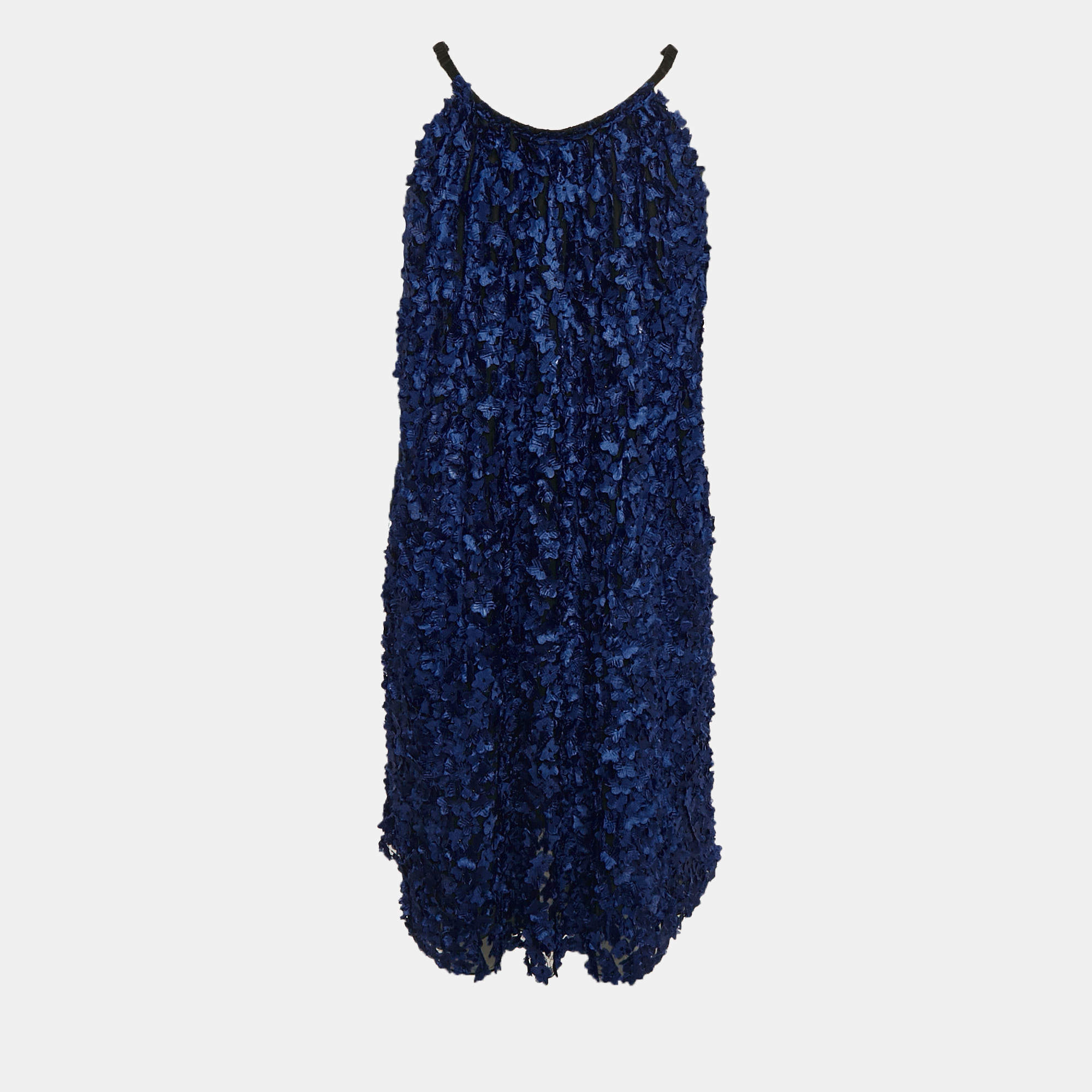 Pre Owned Giorgio Armani Blue Floral Applique Tulle Shift Dress S