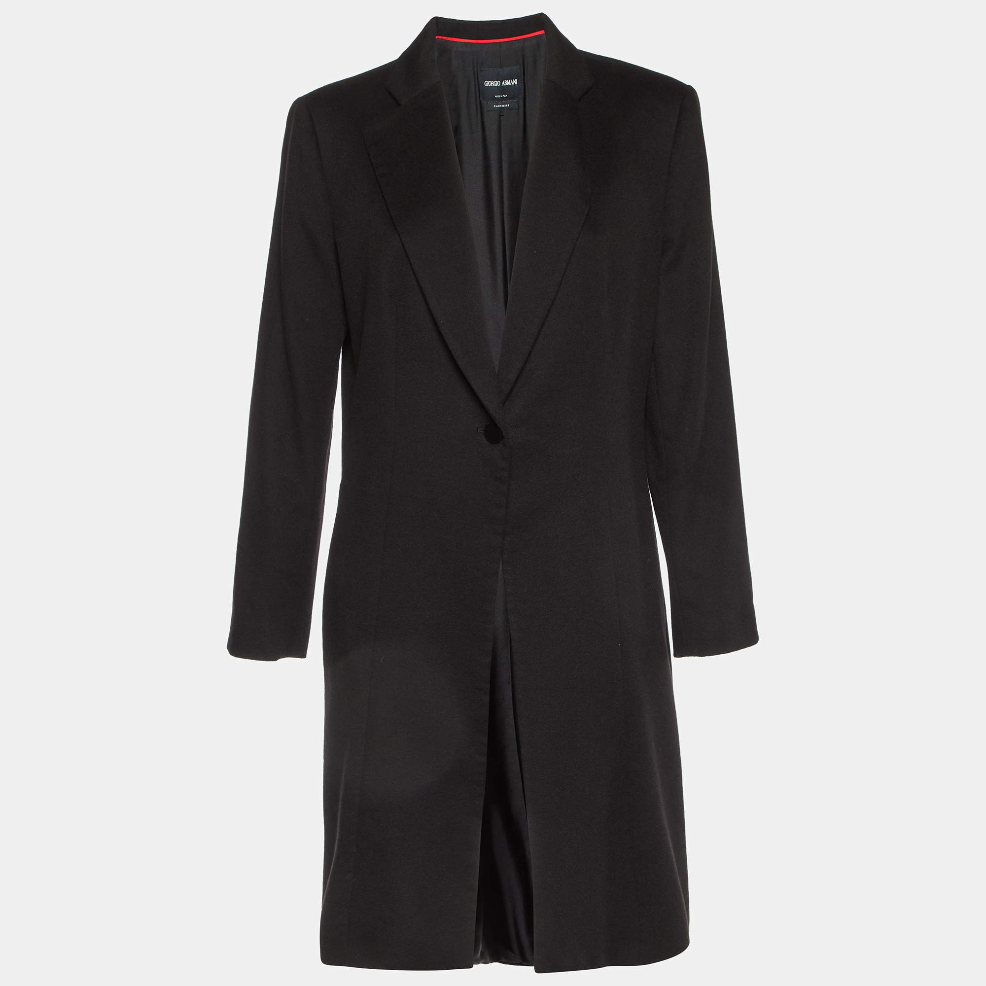 Giorgio Armani Black Cashmere Single Breasted Coat L