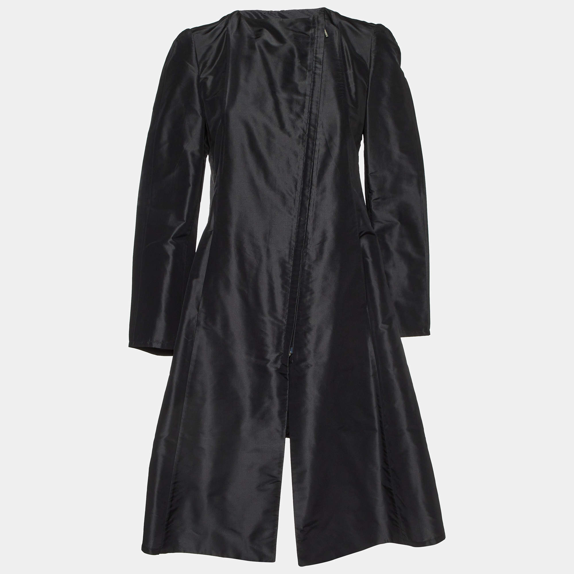 Giorgio Armani Black Silk Zip - Up Coat M