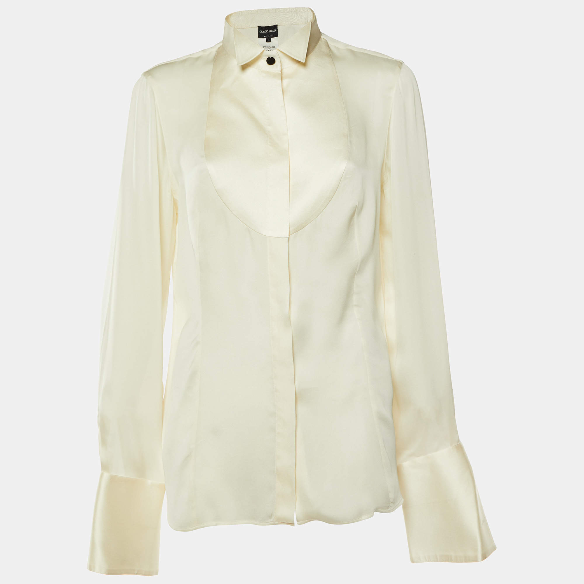 Pre Owned Giorgio Armani Cream Silk Double Cuff Blouse L