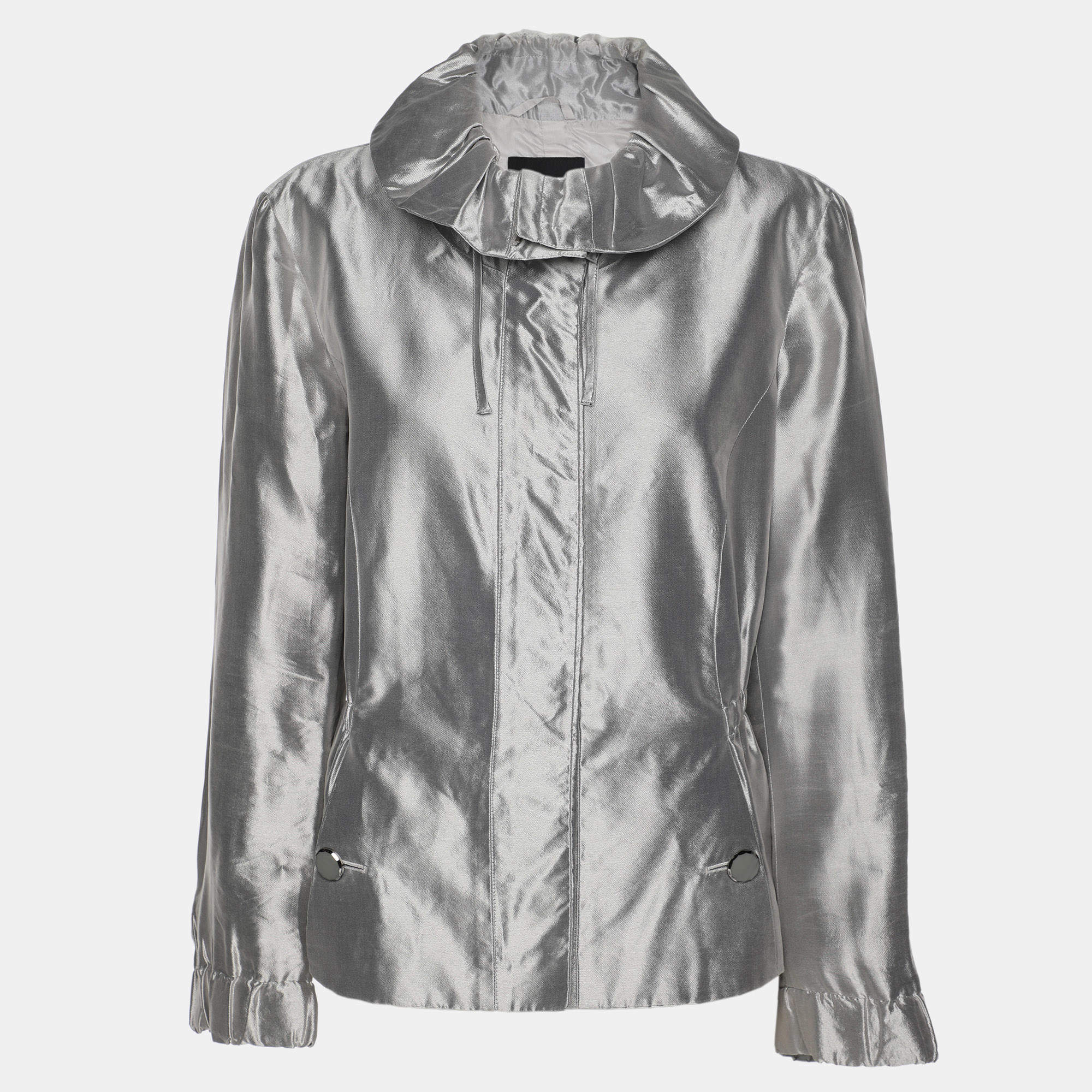 Giorgio Armani Silver Silk Zipped Jacket M