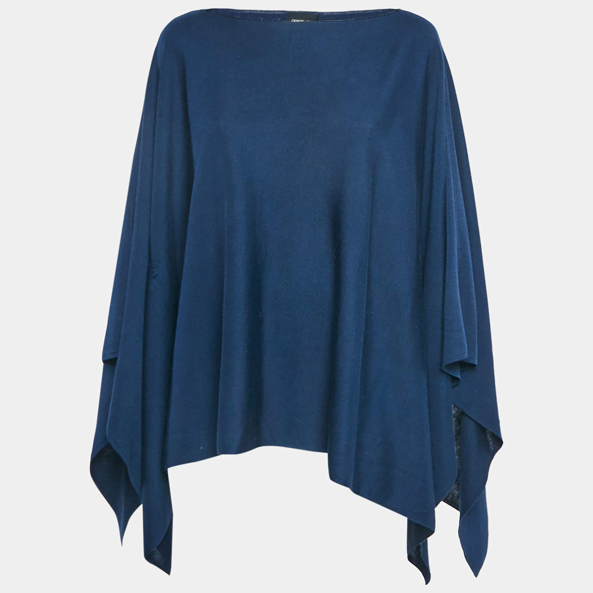 Pre Owned Giorgio Armani Navy Blue Stretch Knit Poncho S
