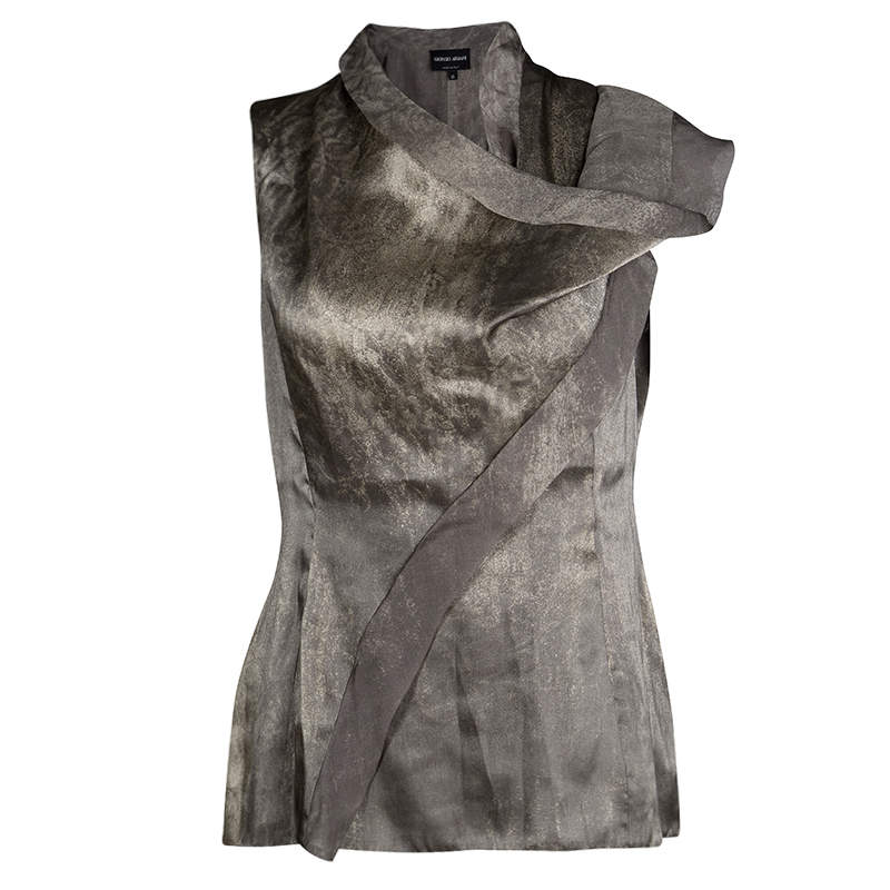 Pre Owned Giorgio Armani Silver Gunmetal Avant Garde Sleeveless Top M