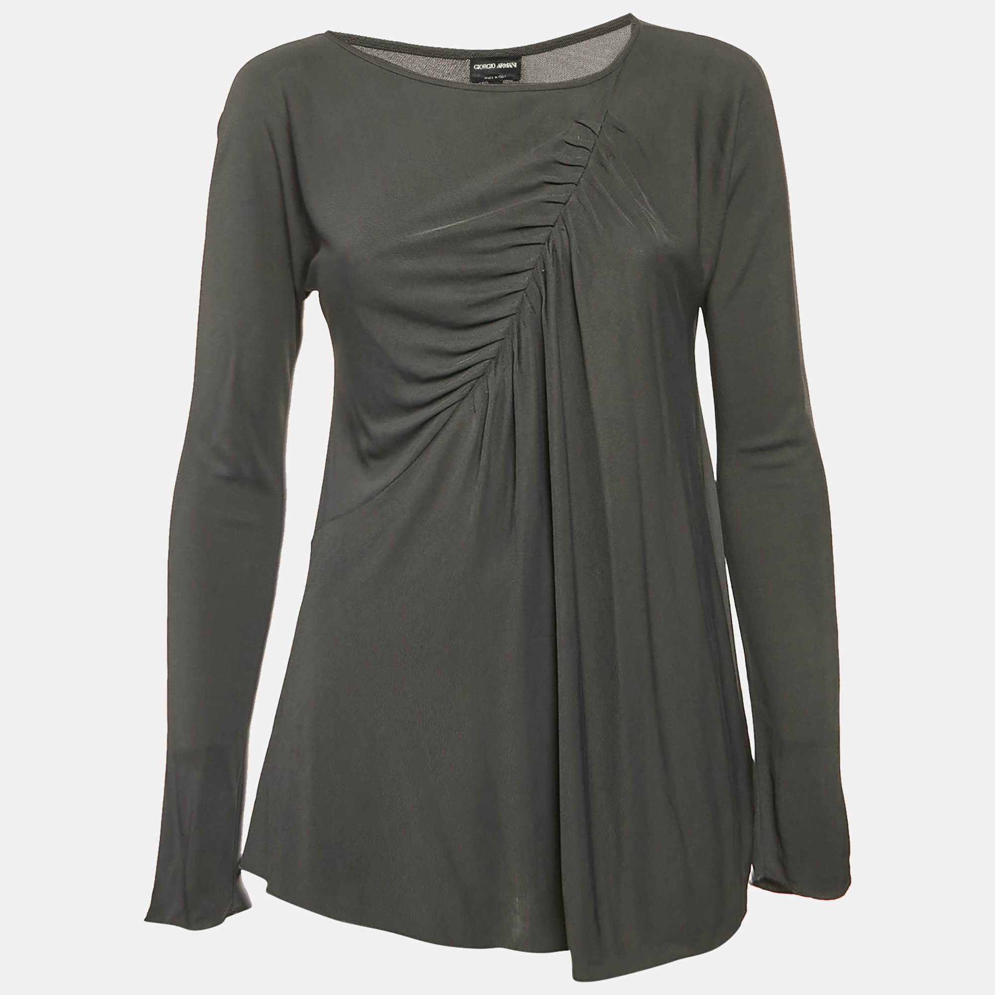 Pre Owned Giorgio Armani Grey Jersey Ruched Top M