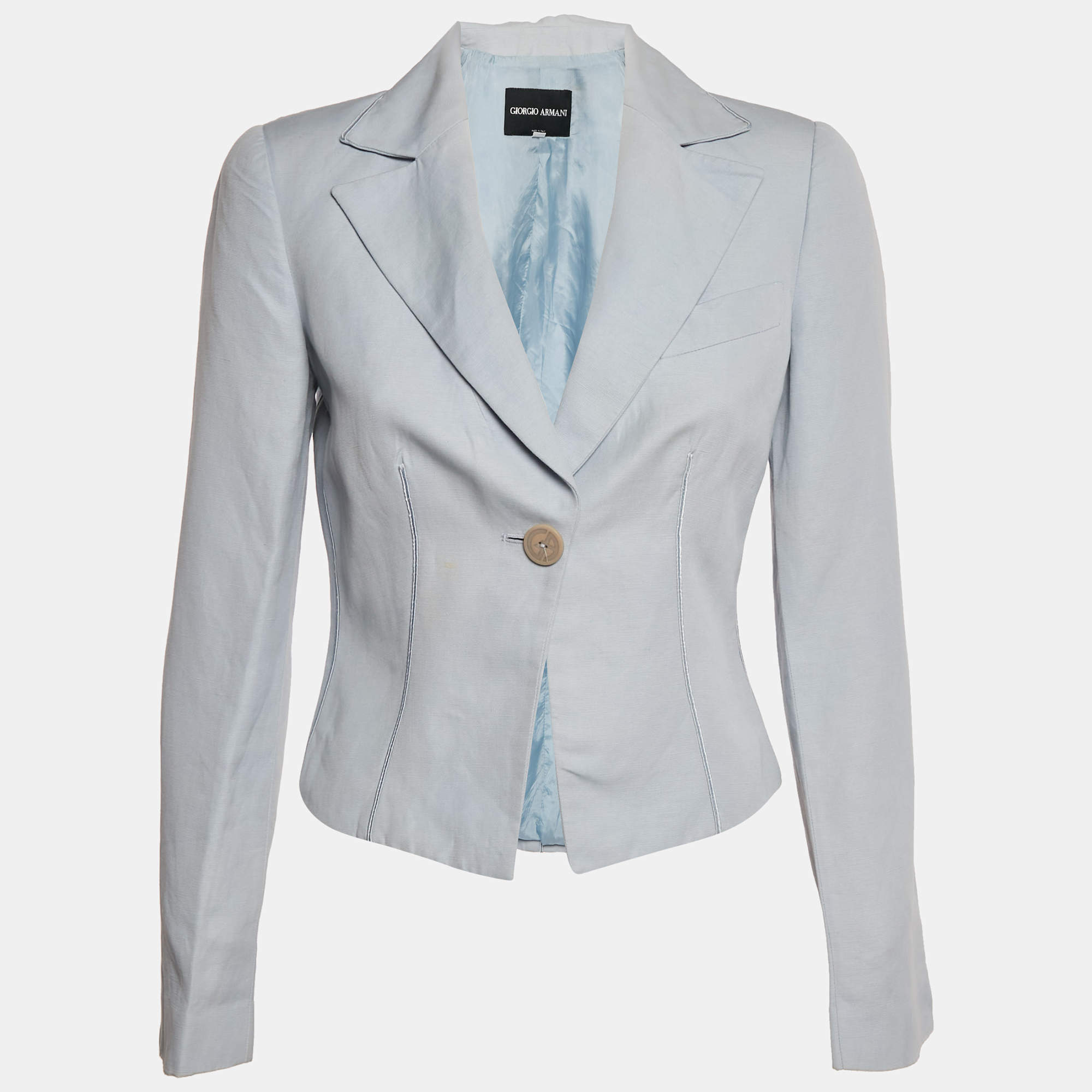 Giorgio Armani Light Blue Linen and Cotton Blazer S